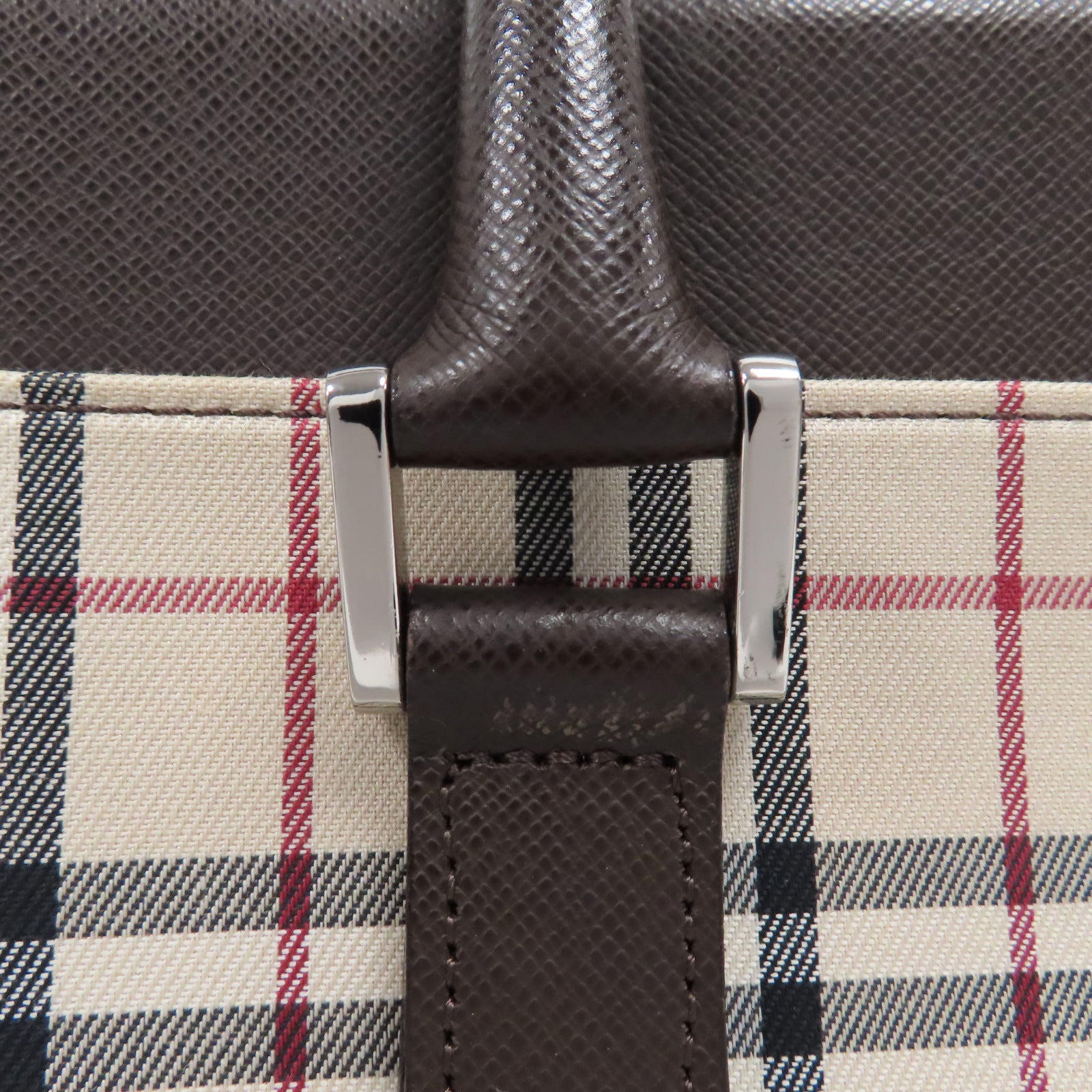 BURBERRY 帆布/牛皮皮革Hand Bag銀扣手挽袋啡色