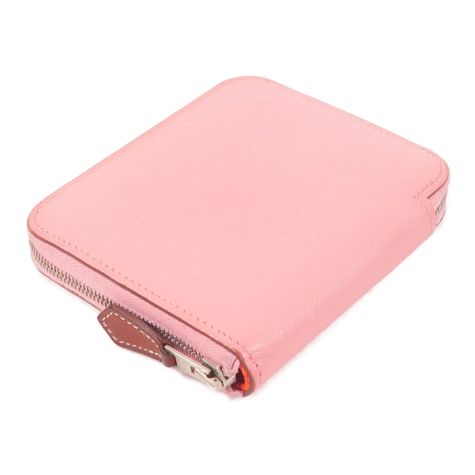 HERMES Epsom皮革/絲質Silk In Compact錢包Rose Azalee
