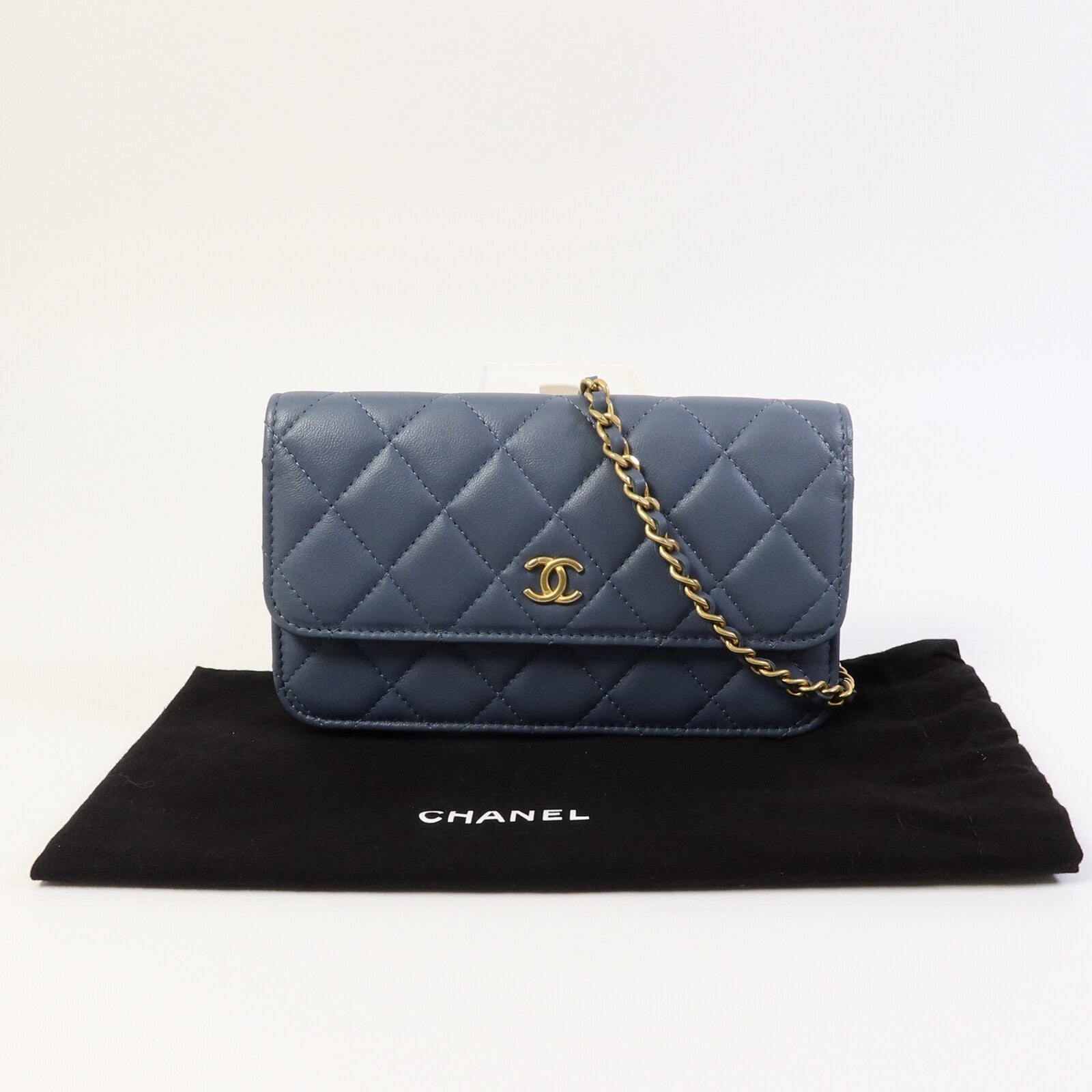 CHANEL 羊皮皮革Chain Shoulder W Gold Ball鏈帶肩背袋