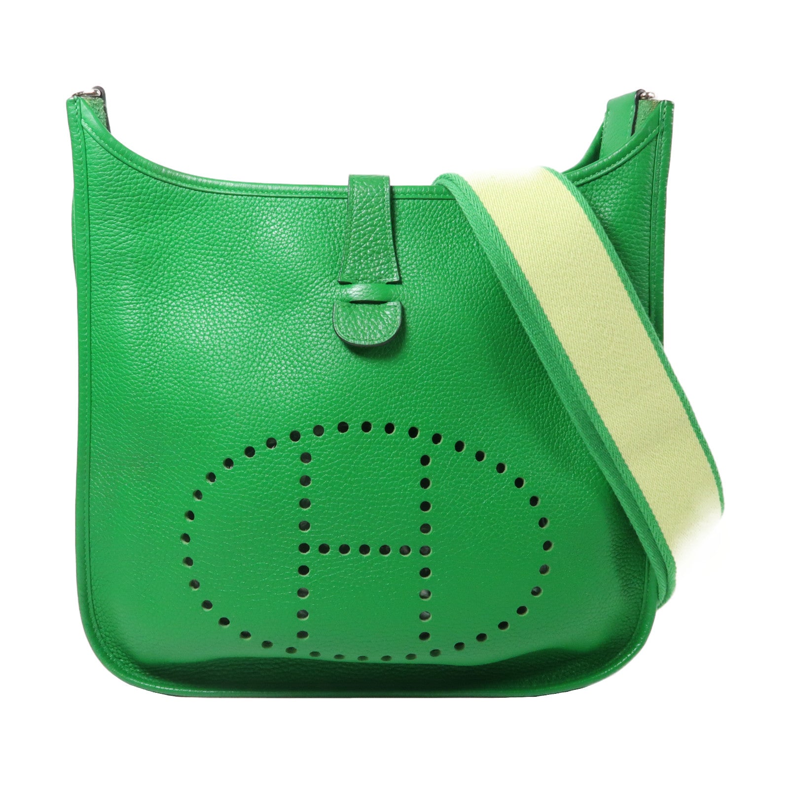 HERMES 【清倉大減價】Clemence皮革Evelyne GM銀扣肩背袋綠色