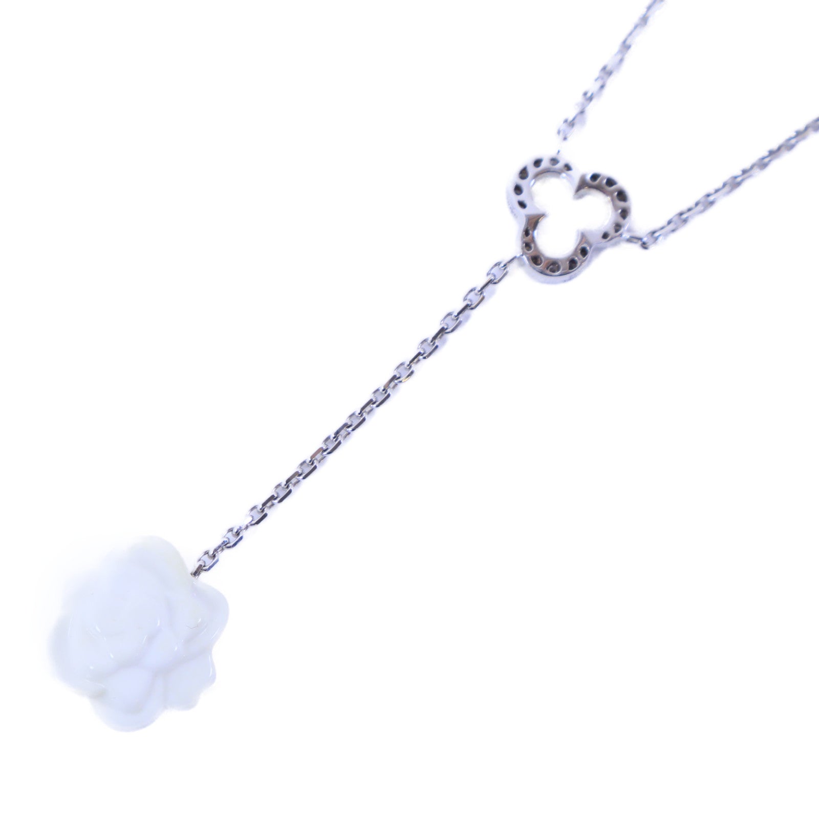 CHANEL 18K白金Camellia White Agate Diamond Necklace鑽石項鍊