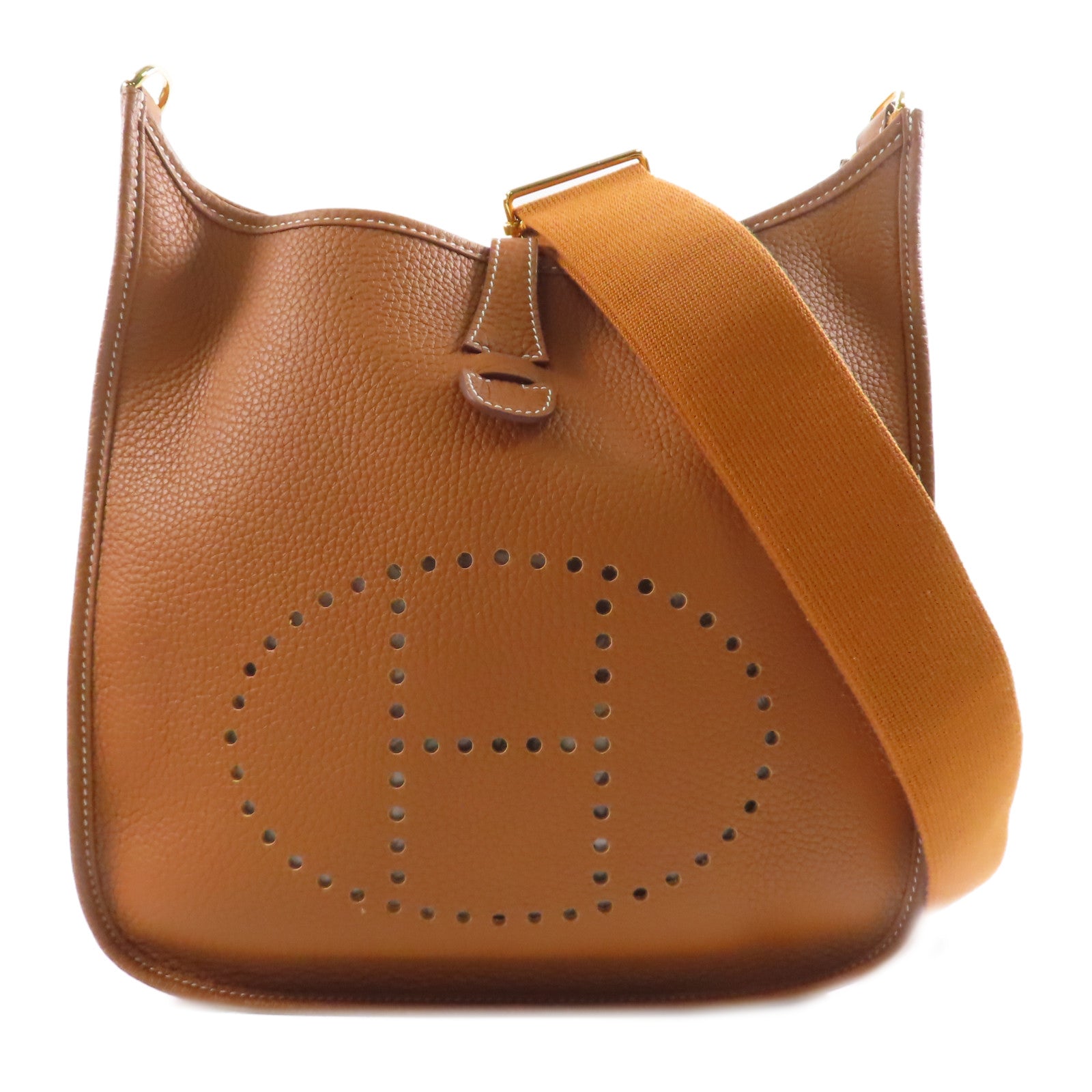 HERMES Clemence皮革Evelyne PM金扣肩背袋棕色