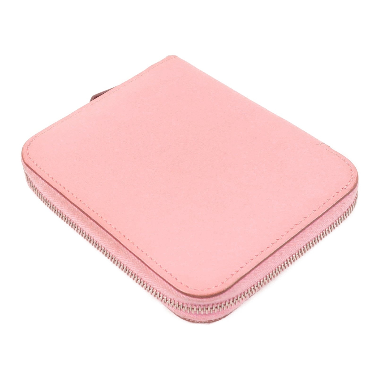 HERMES Epsom皮革/絲質Silk In Compact錢包Rose Azalee