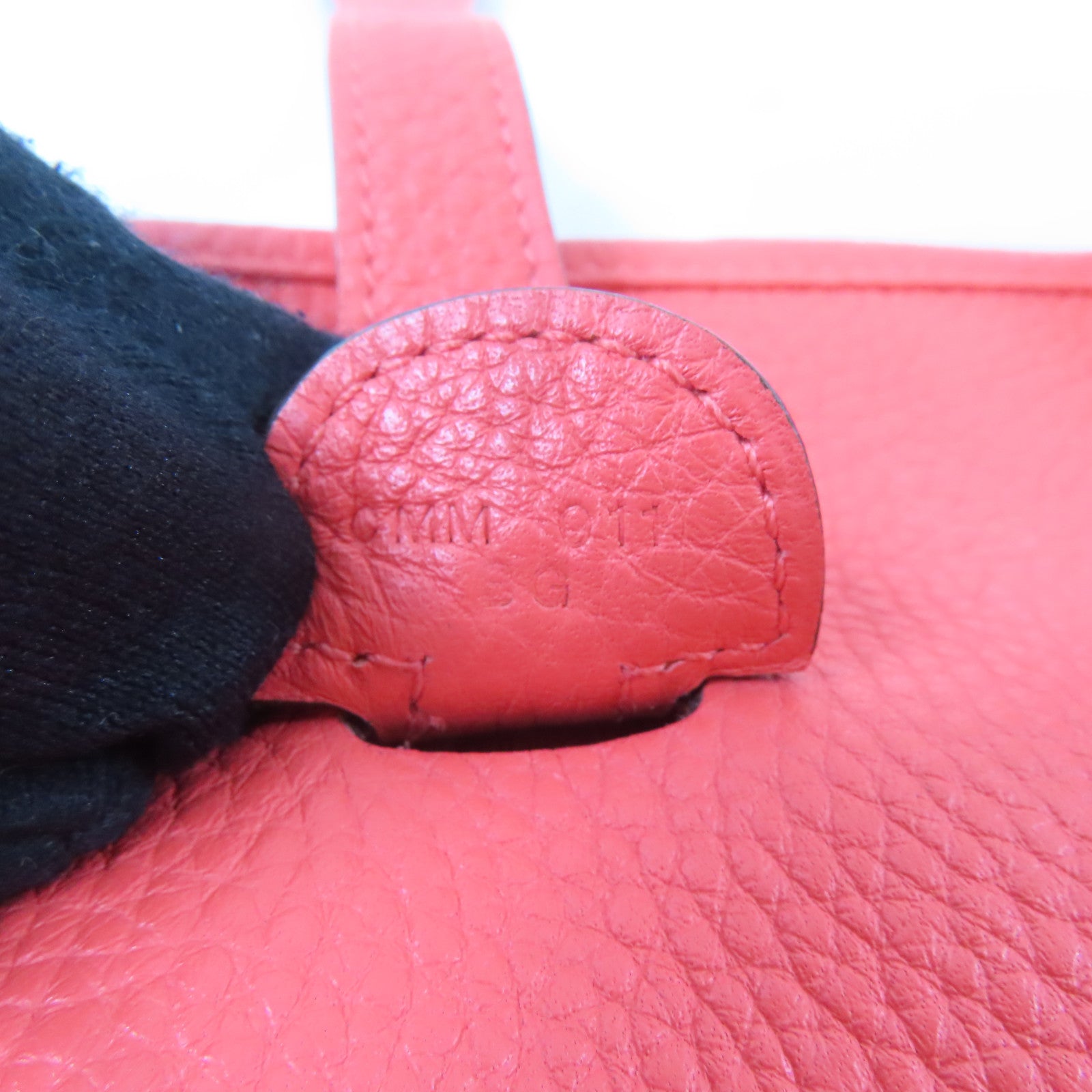 HERMES Clemence皮革Evelyne PM銀扣肩背袋Orange/橙色