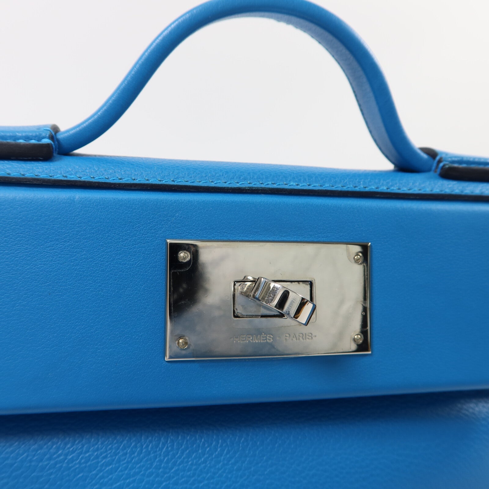 HERMES Evercolor皮革Mini 24/24手挽肩背兩用袋Bleu Frida