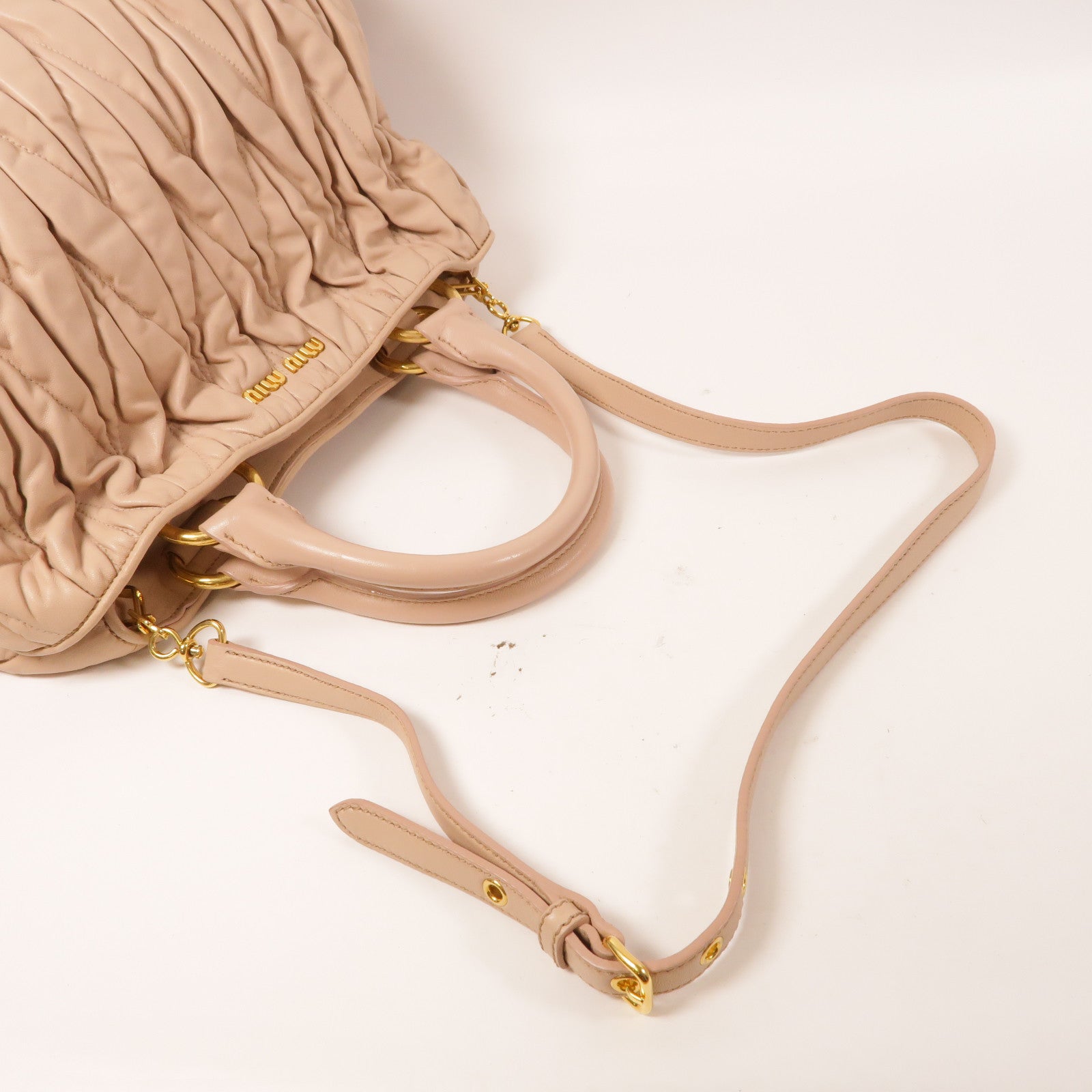 Miu Miu 【激減優惠】羊皮皮革2 Way Shoulder金扣手挽肩背兩用袋粉紅色