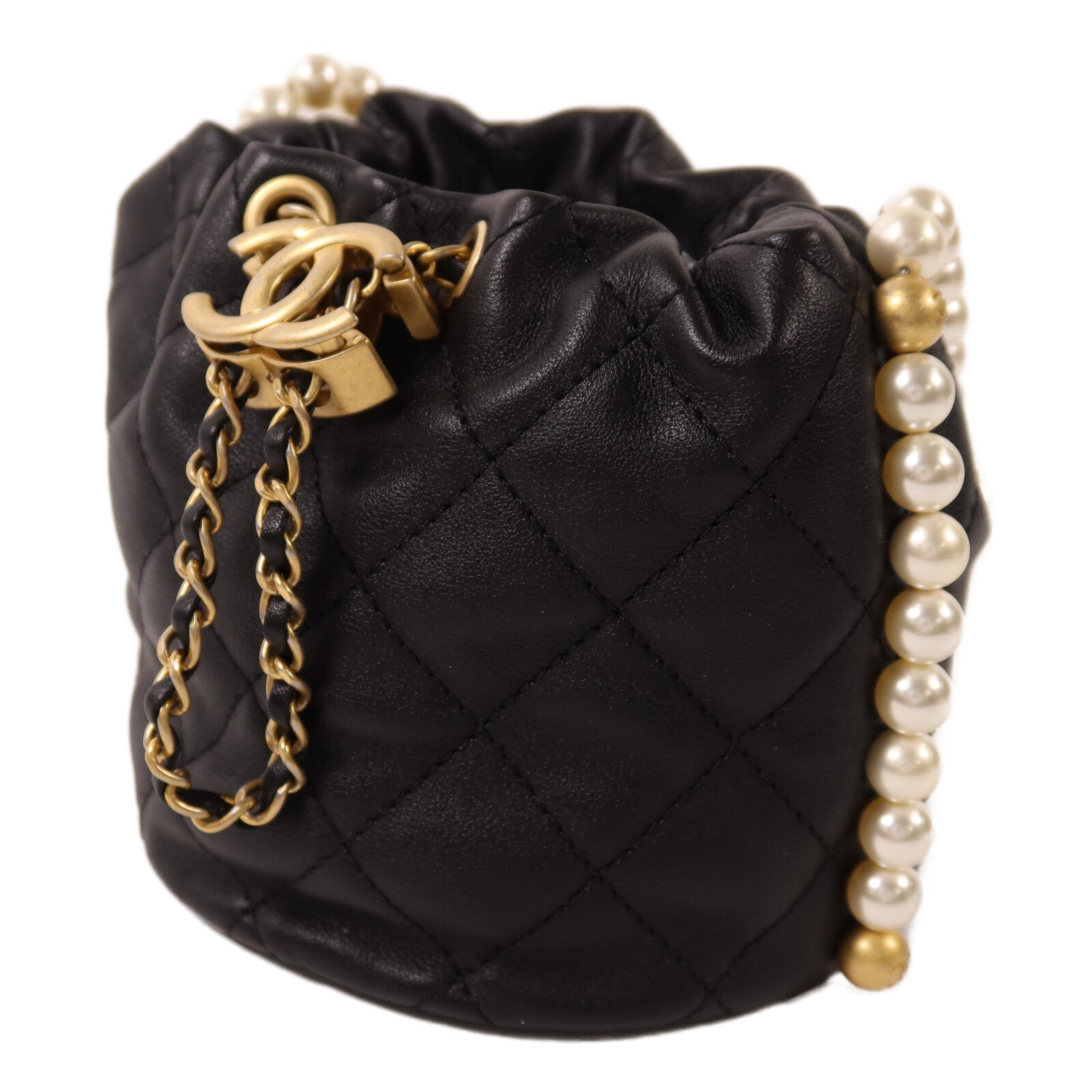 CHANEL 牛皮皮革Mini Pearl Bucket Bag金扣肩背袋