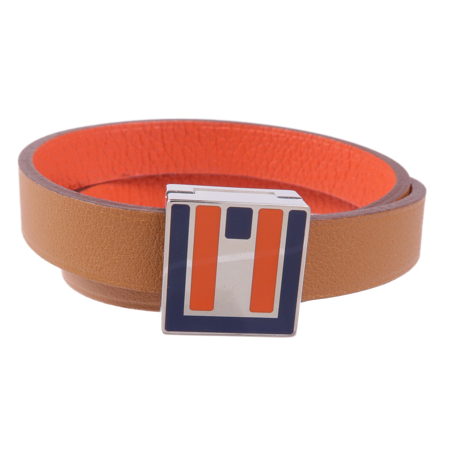 HERMES 皮革/金屬Double Bracelet手鏈