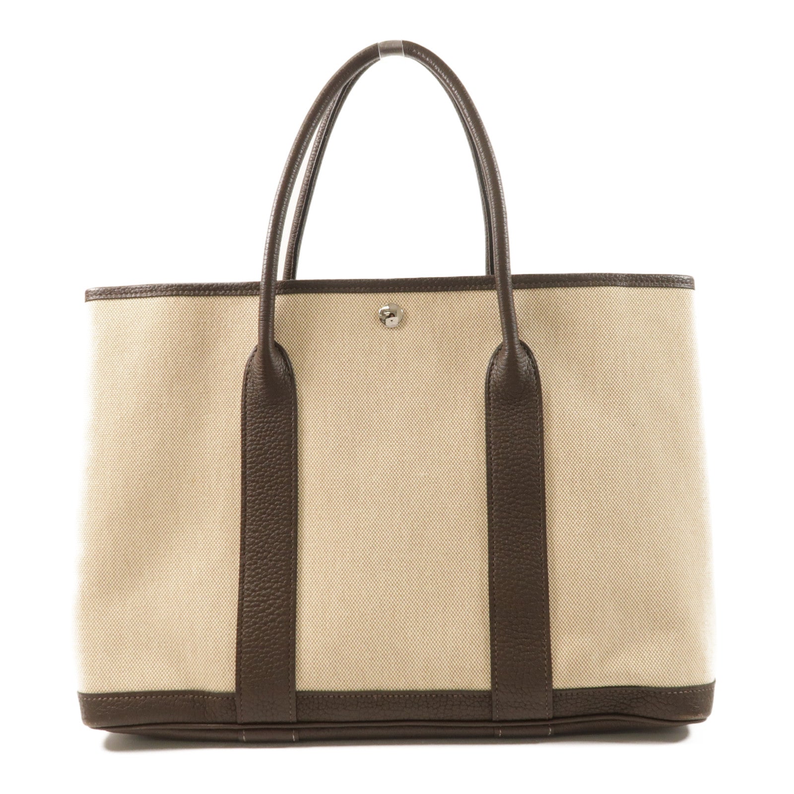 HERMES 帆布Garden Party PM銀扣手挽袋Ebene