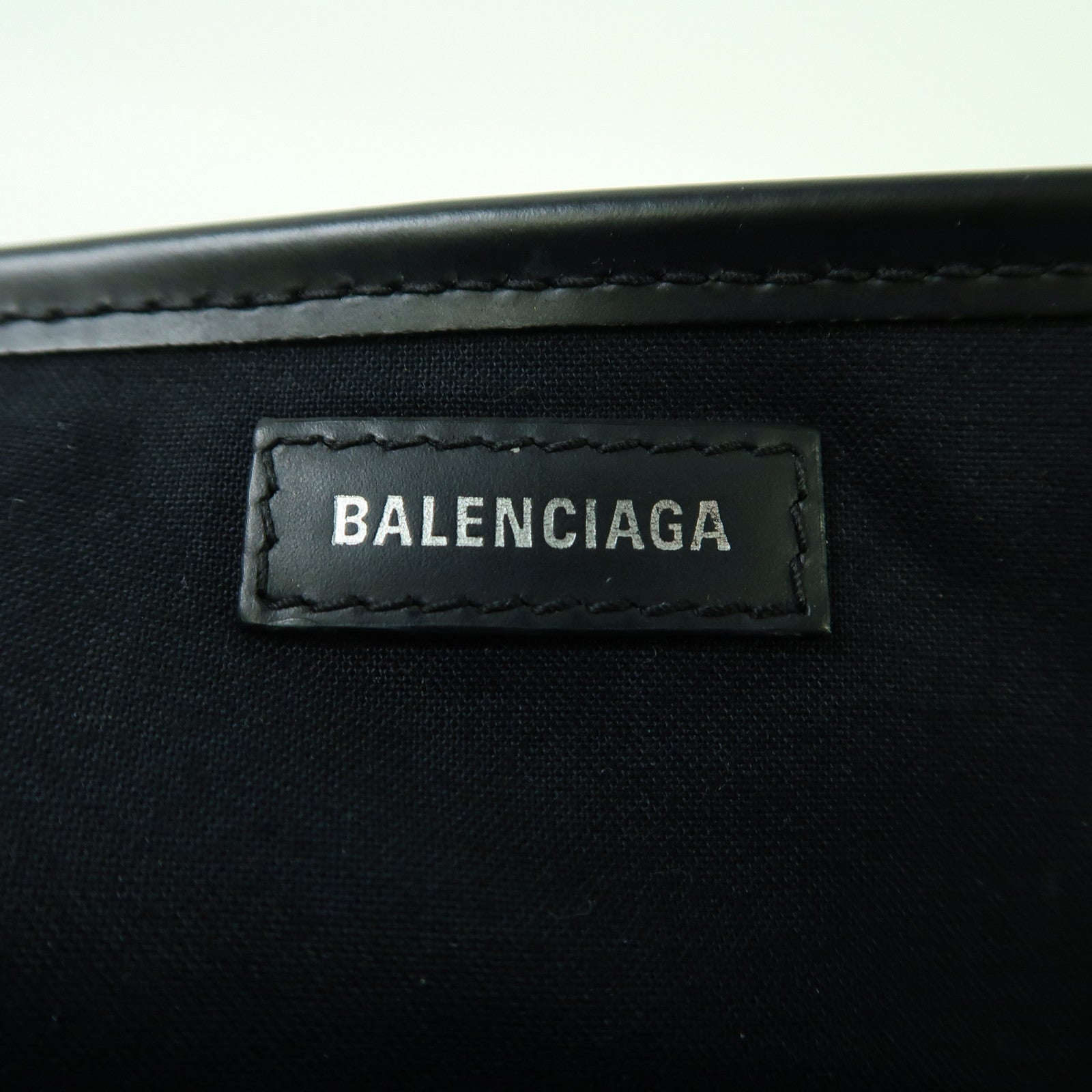 BALENCIAGA 帆布Cabas XS銀扣手挽肩背兩用袋黑色/白色