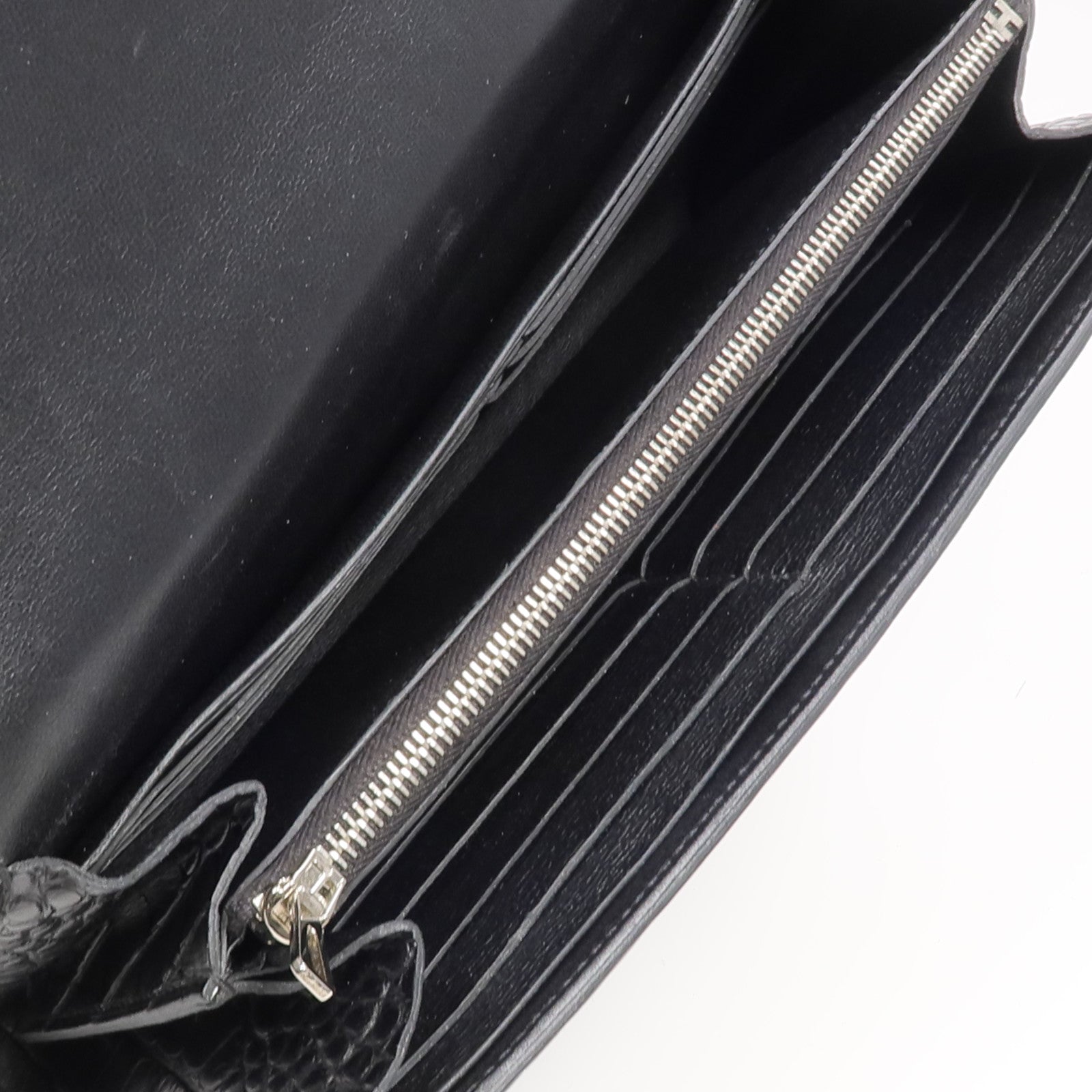 HERMES 【激減優惠】Alligator皮革Constance Long Wallet銀扣長錢包Noir