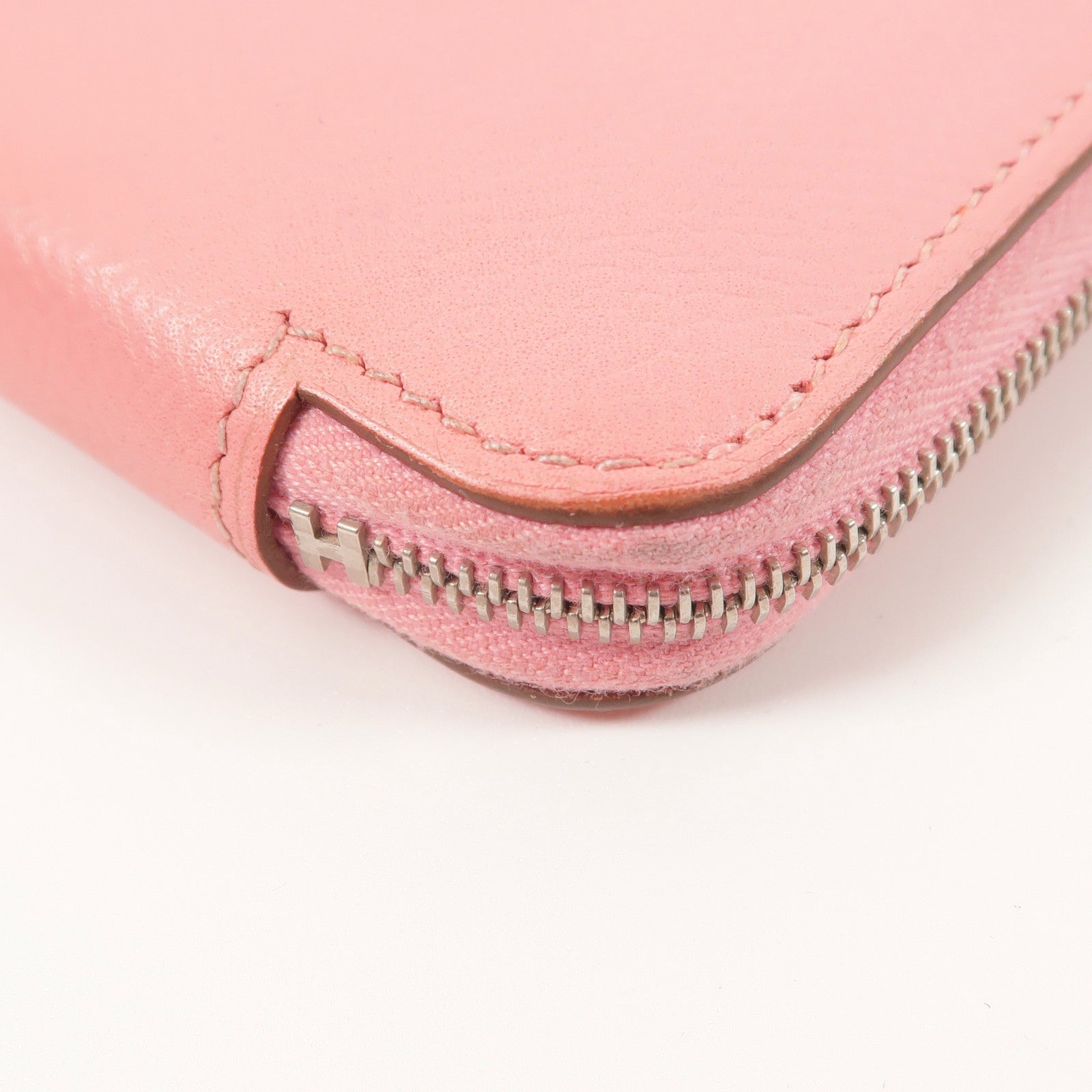 HERMES Epsom皮革/絲質Silk In Compact錢包Rose Azalee