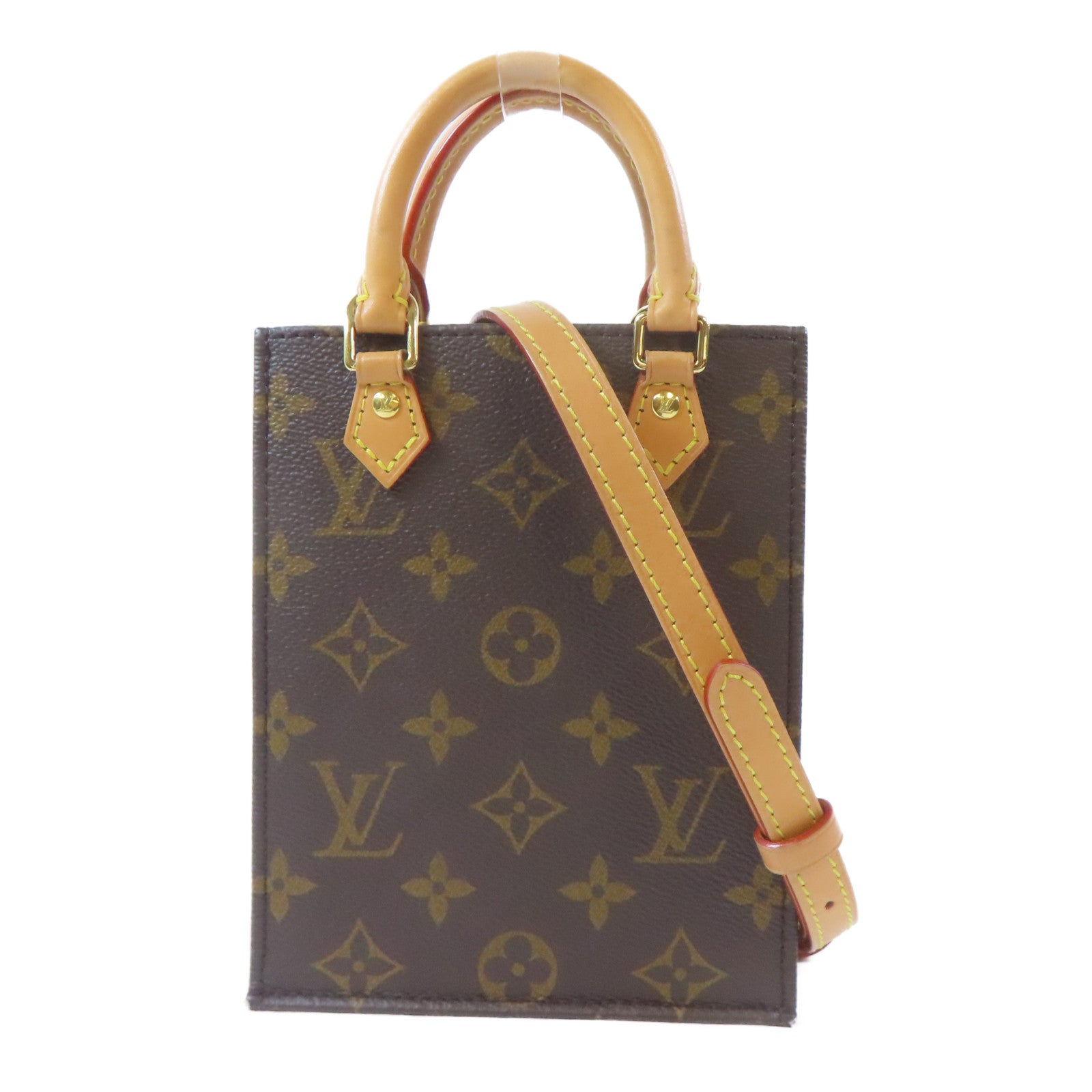 LOUIS VUITTON Monogram Petit Sac Plat金扣手挽肩背兩用袋啡色