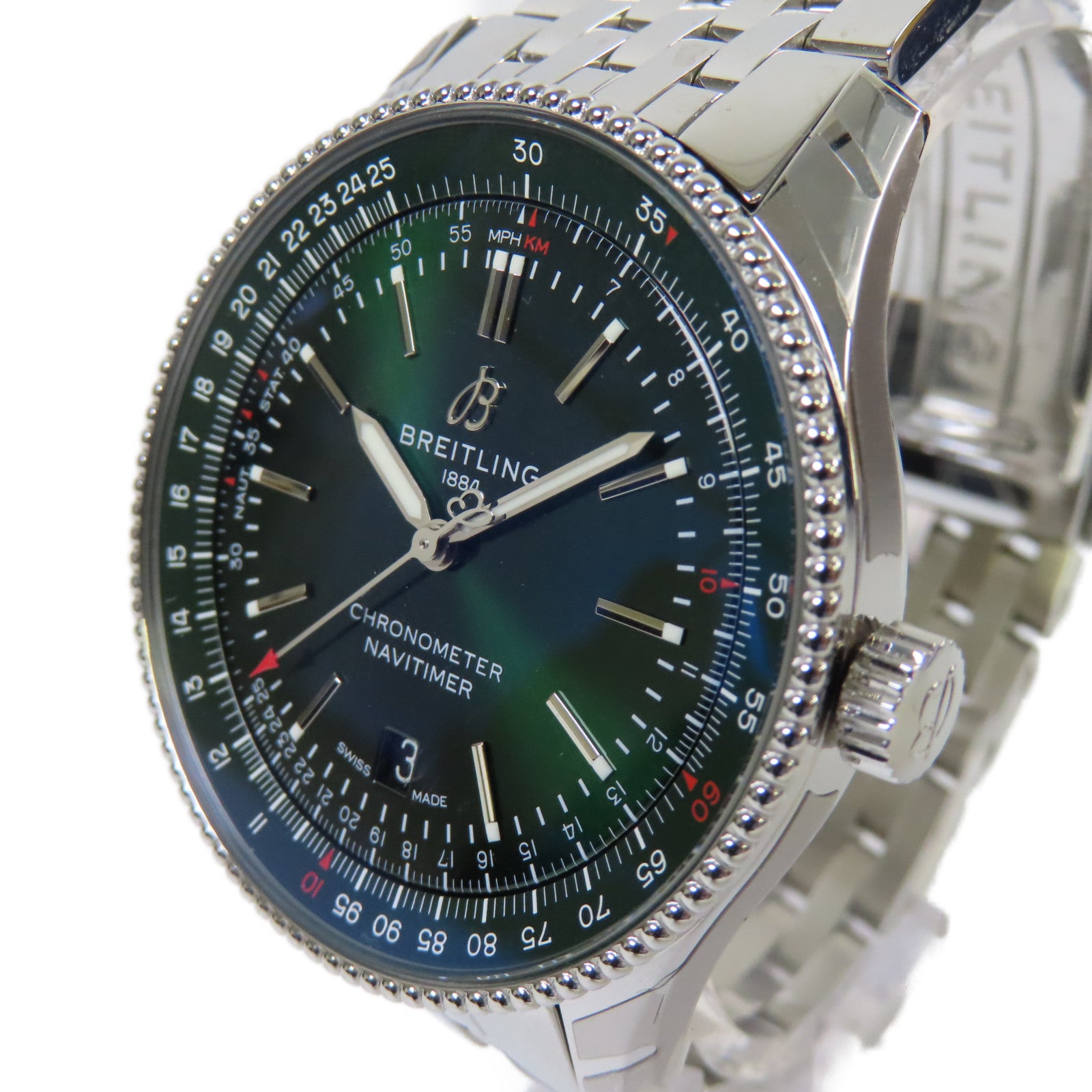 BREITLING Navitimer 41mm Watch不鏽鋼自動機芯手錶綠色