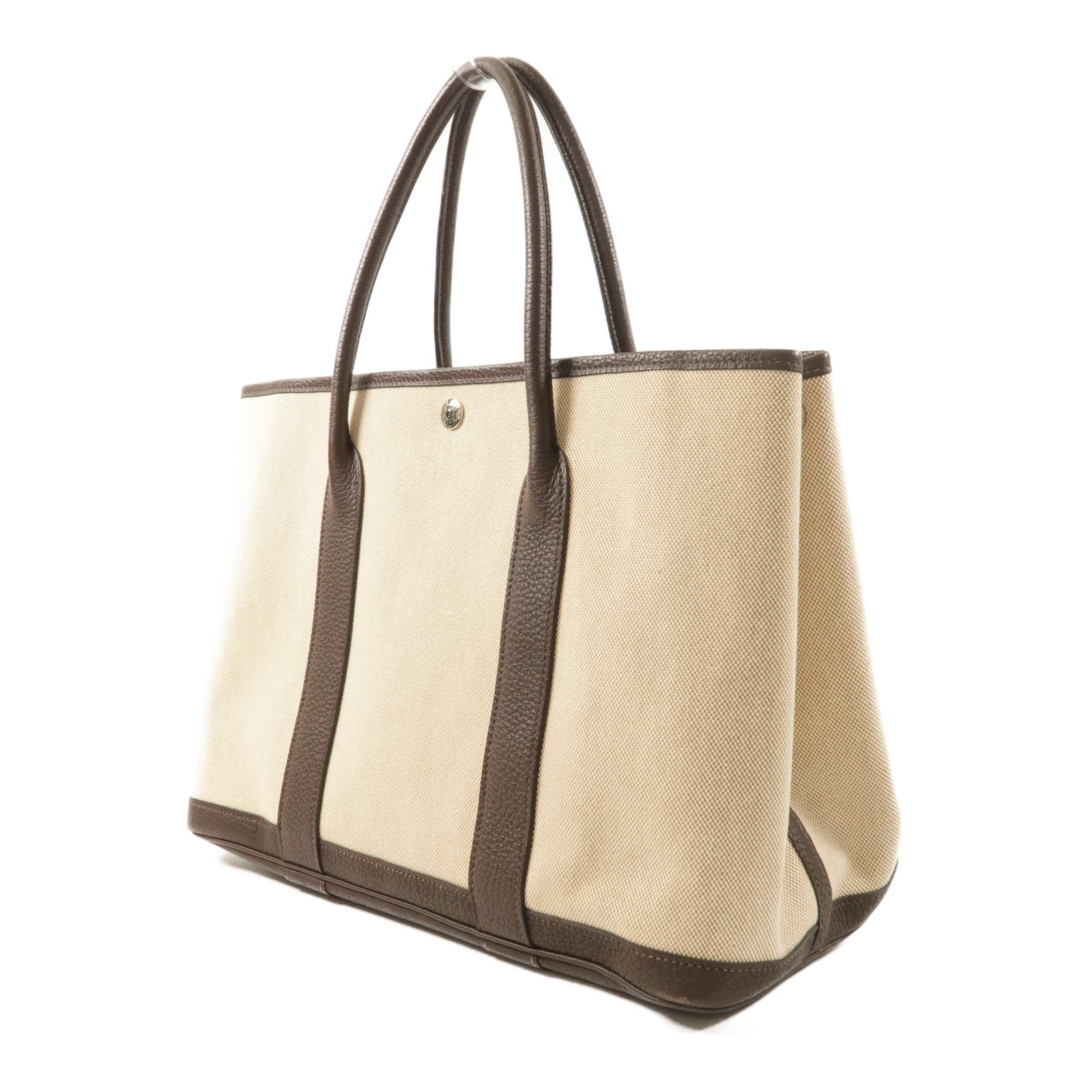 HERMES 帆布Garden Party PM銀扣手挽袋Ebene