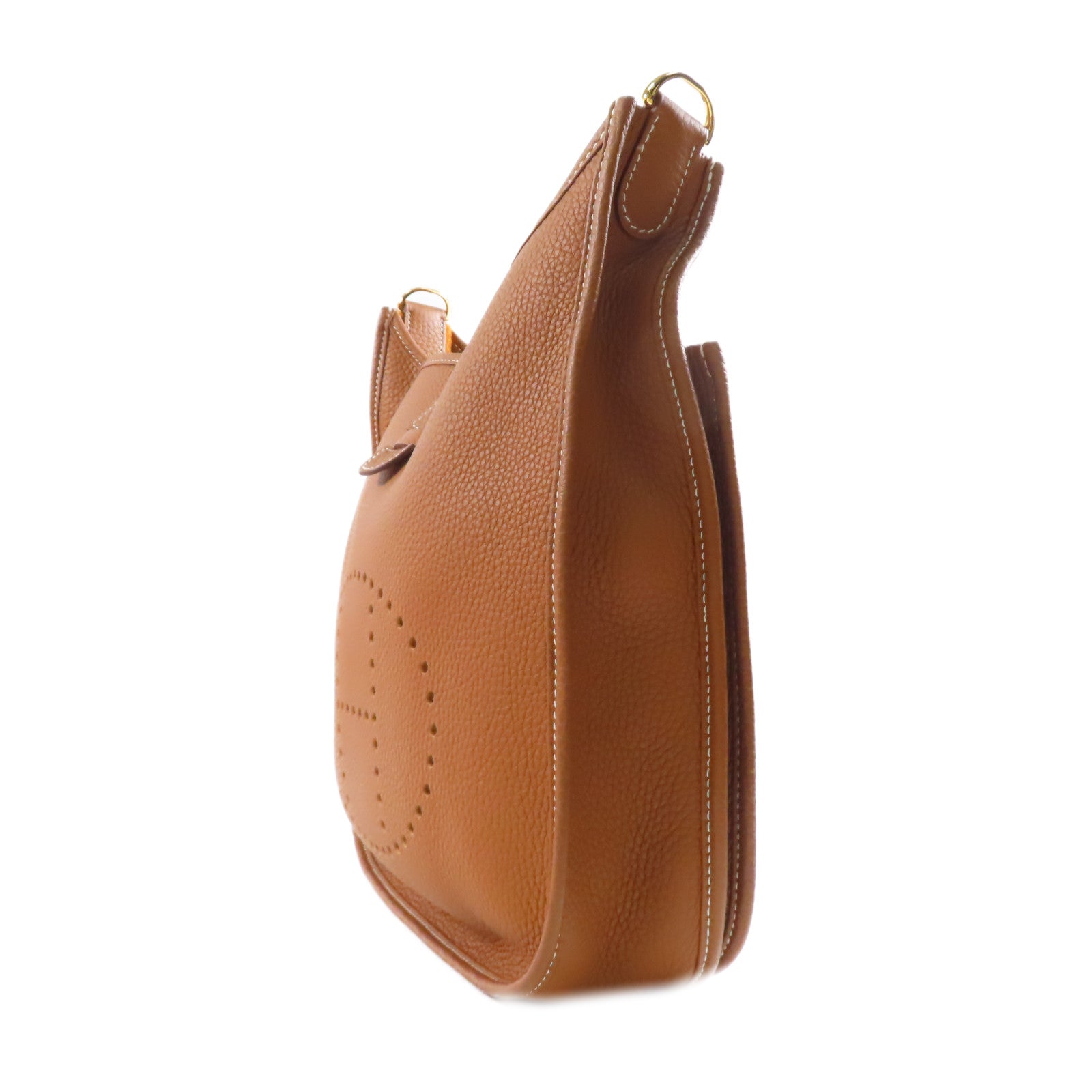HERMES Clemence皮革Evelyne PM金扣肩背袋棕色
