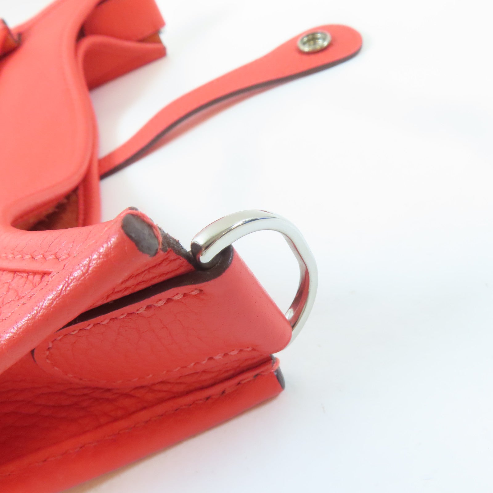 HERMES Clemence皮革Evelyne PM銀扣肩背袋Orange/橙色