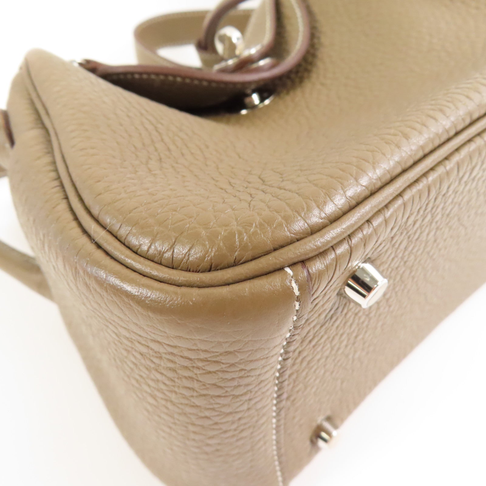 HERMES Clemence皮革Mini Lindy銀扣手挽肩背兩用袋Etoupe