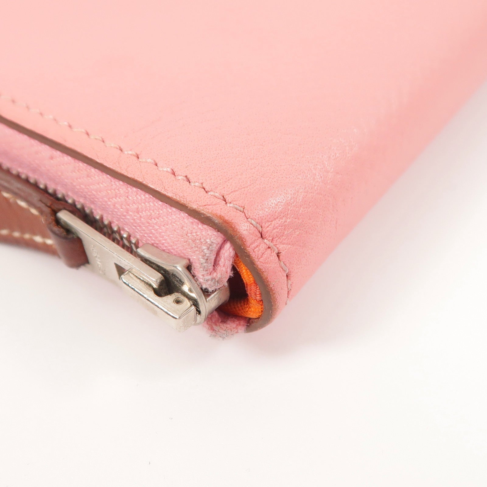 HERMES Epsom皮革/絲質Silk In Compact錢包Rose Azalee