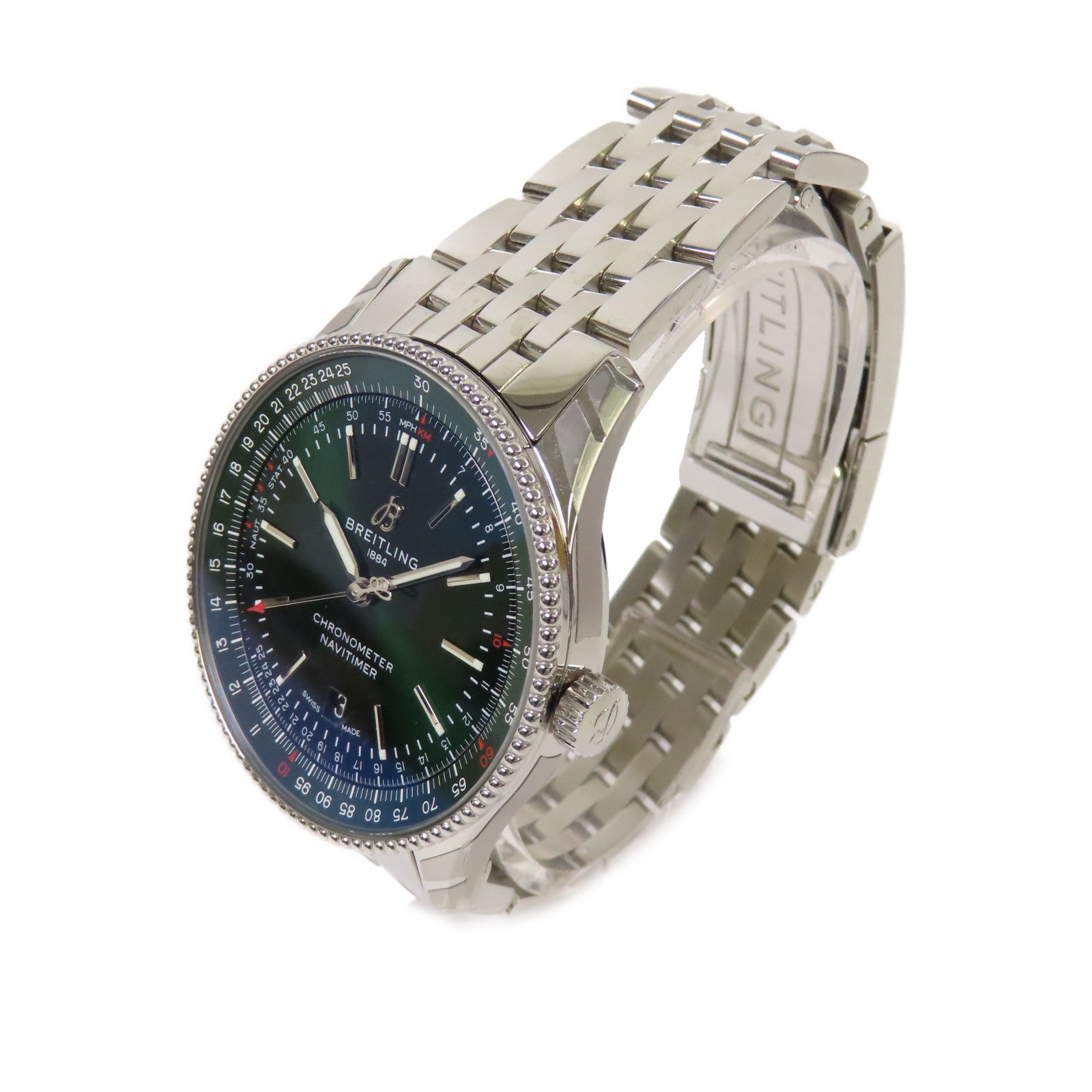 BREITLING Navitimer 41mm Watch不鏽鋼自動機芯手錶綠色
