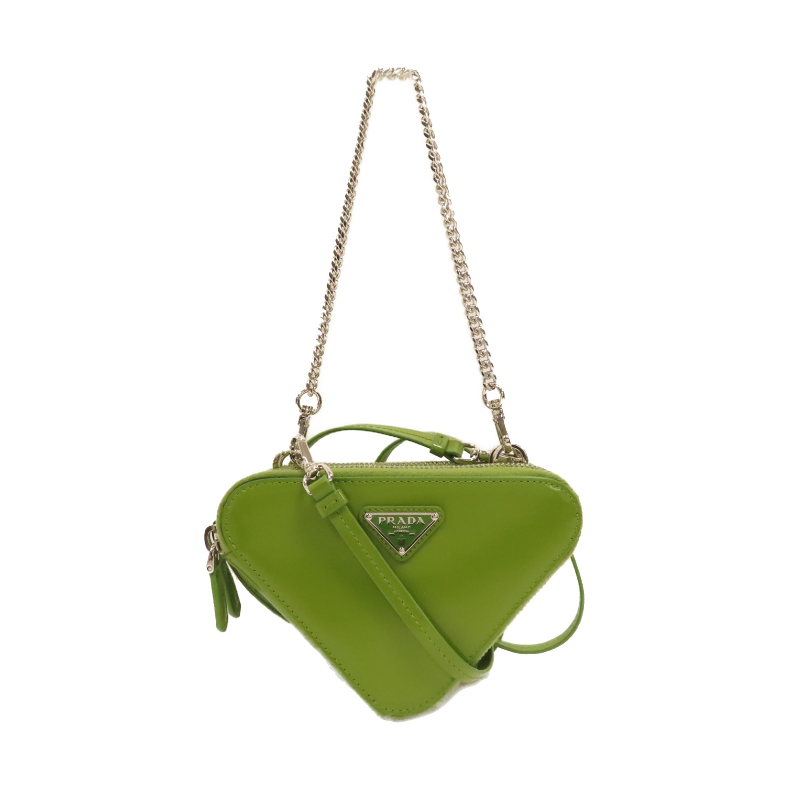 PRADA 牛皮皮革Mini Contenitori銀扣鏈帶手挽肩背兩用袋綠色