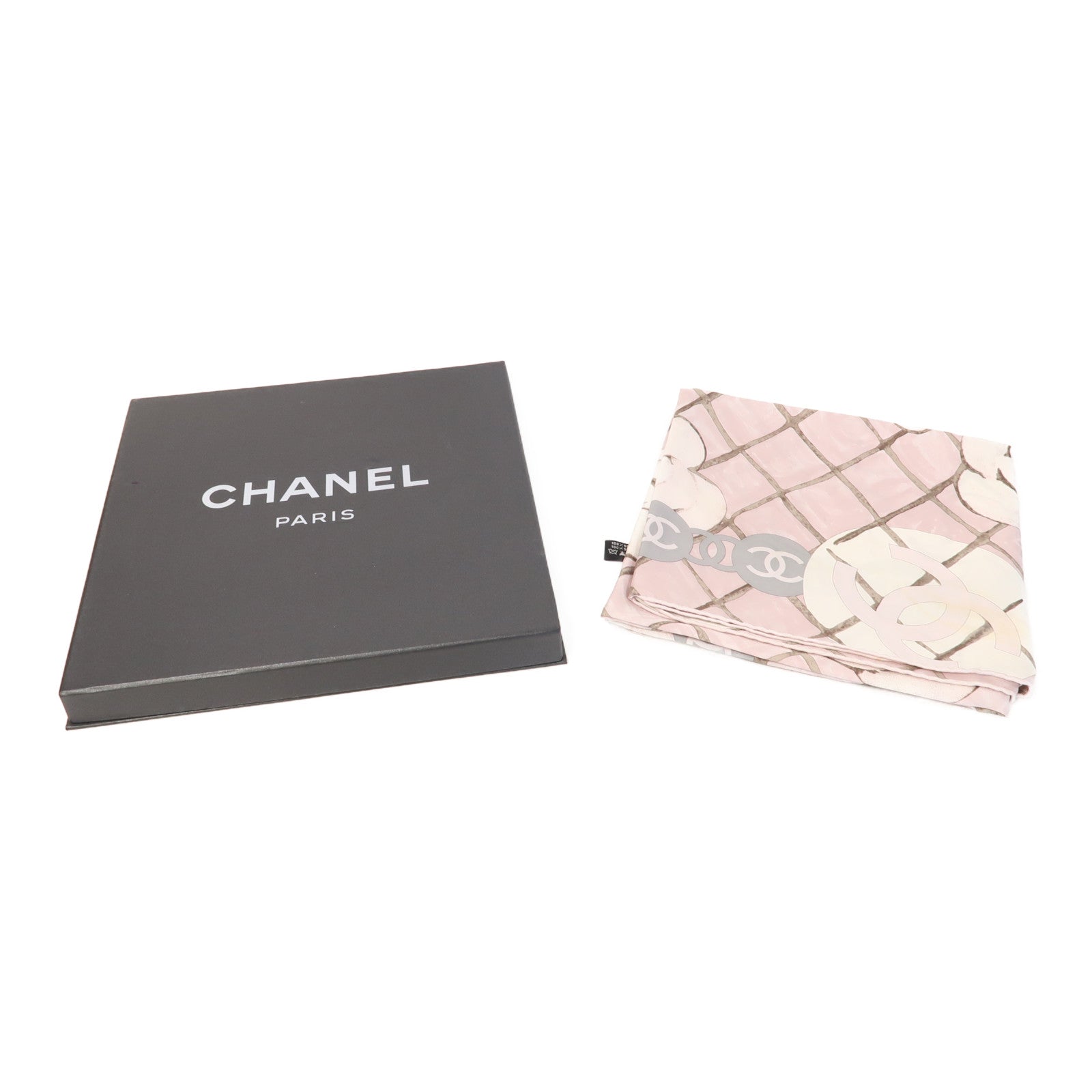 CHANEL 絲質Square Scarf絲巾粉紅色/白色