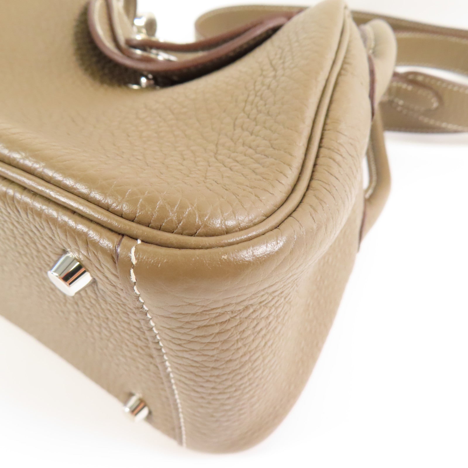 HERMES Clemence皮革Mini Lindy銀扣手挽肩背兩用袋Etoupe