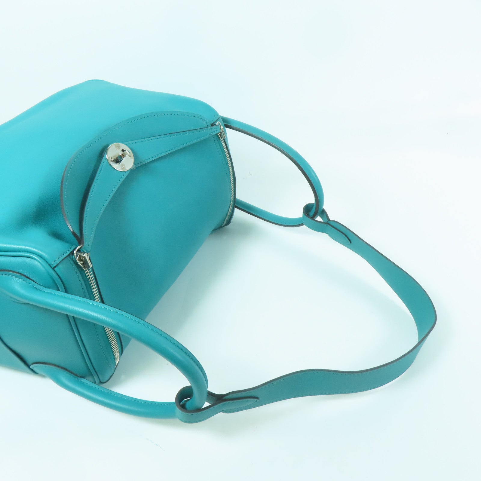 HERMES Swift皮革Lindy 30銀扣肩背袋Blue Lagoon