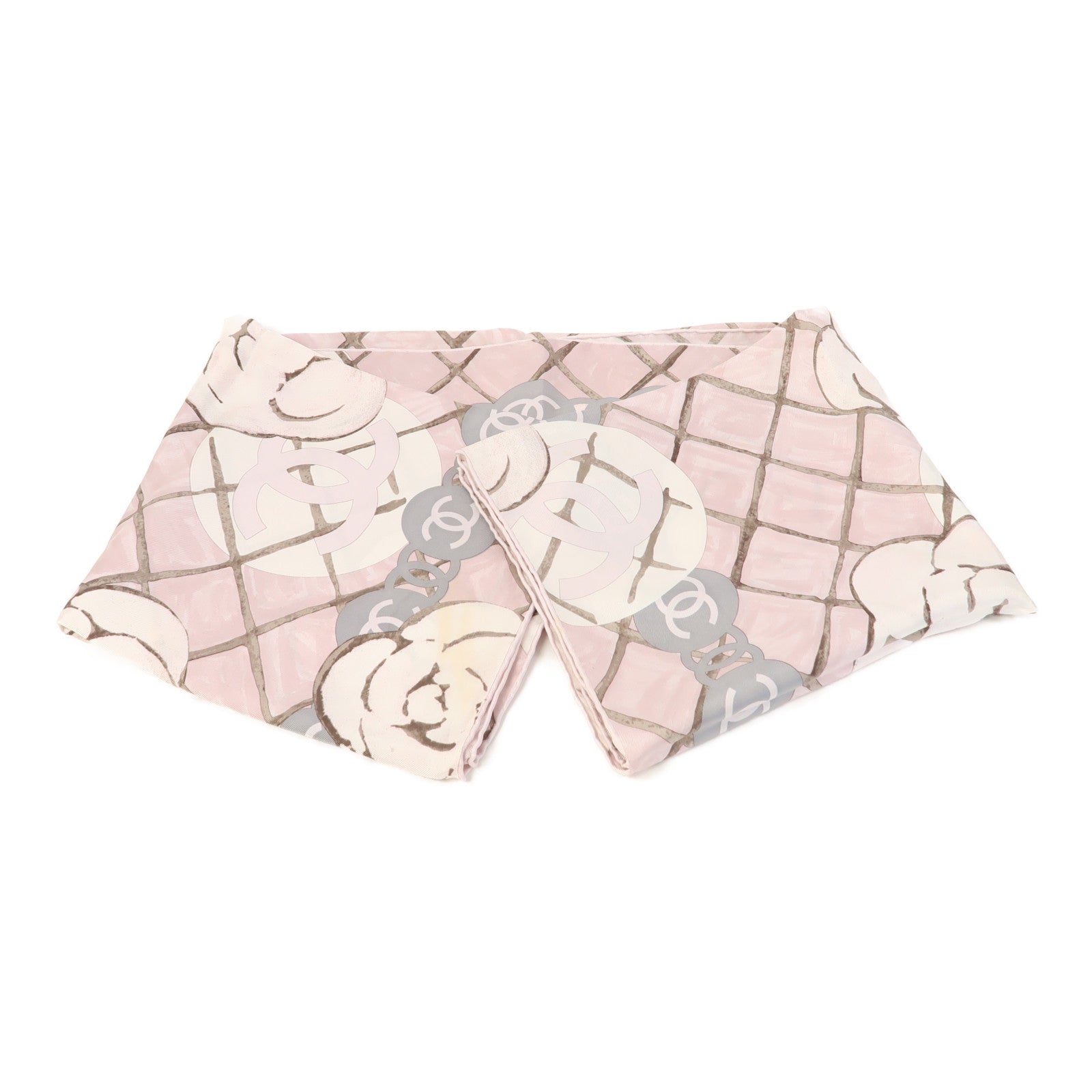 CHANEL 絲質Square Scarf絲巾粉紅色/白色