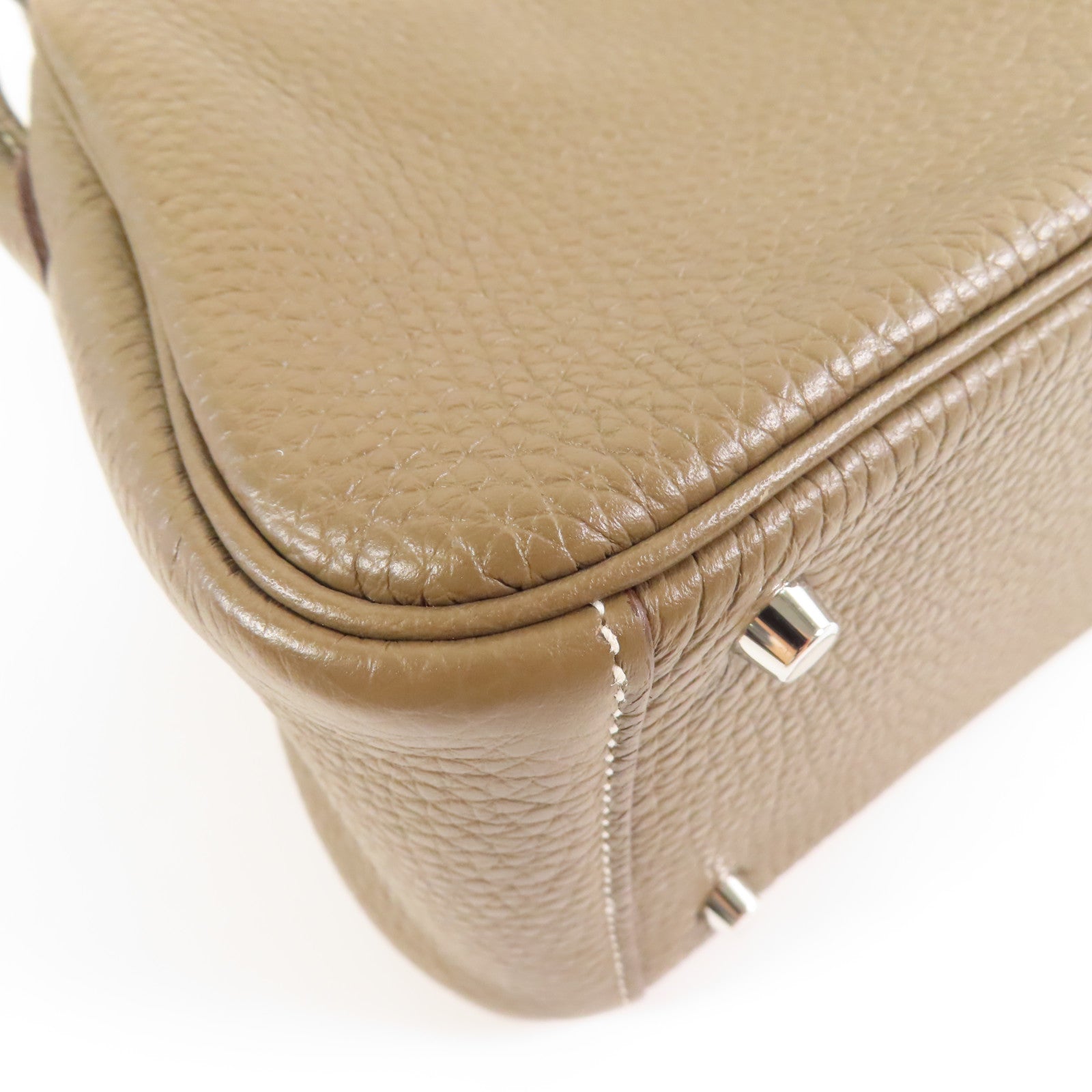 HERMES Clemence皮革Mini Lindy銀扣手挽肩背兩用袋Etoupe