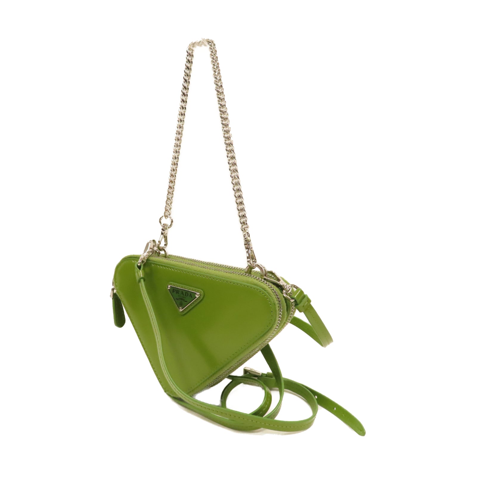 PRADA 牛皮皮革Mini Contenitori銀扣鏈帶手挽肩背兩用袋綠色