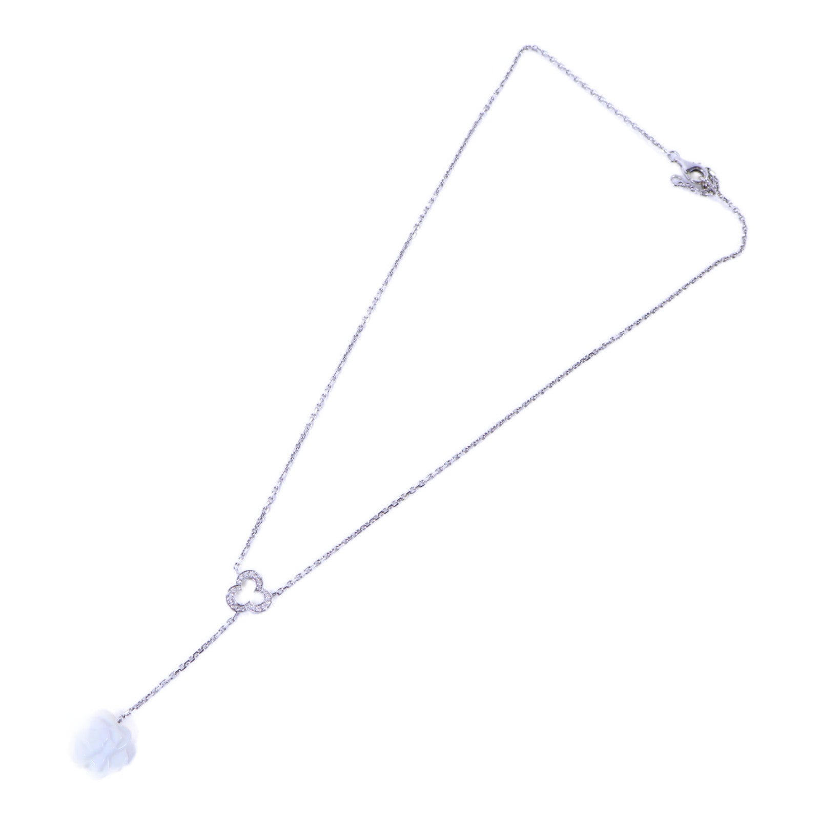 CHANEL 18K白金Camellia White Agate Diamond Necklace鑽石項鍊