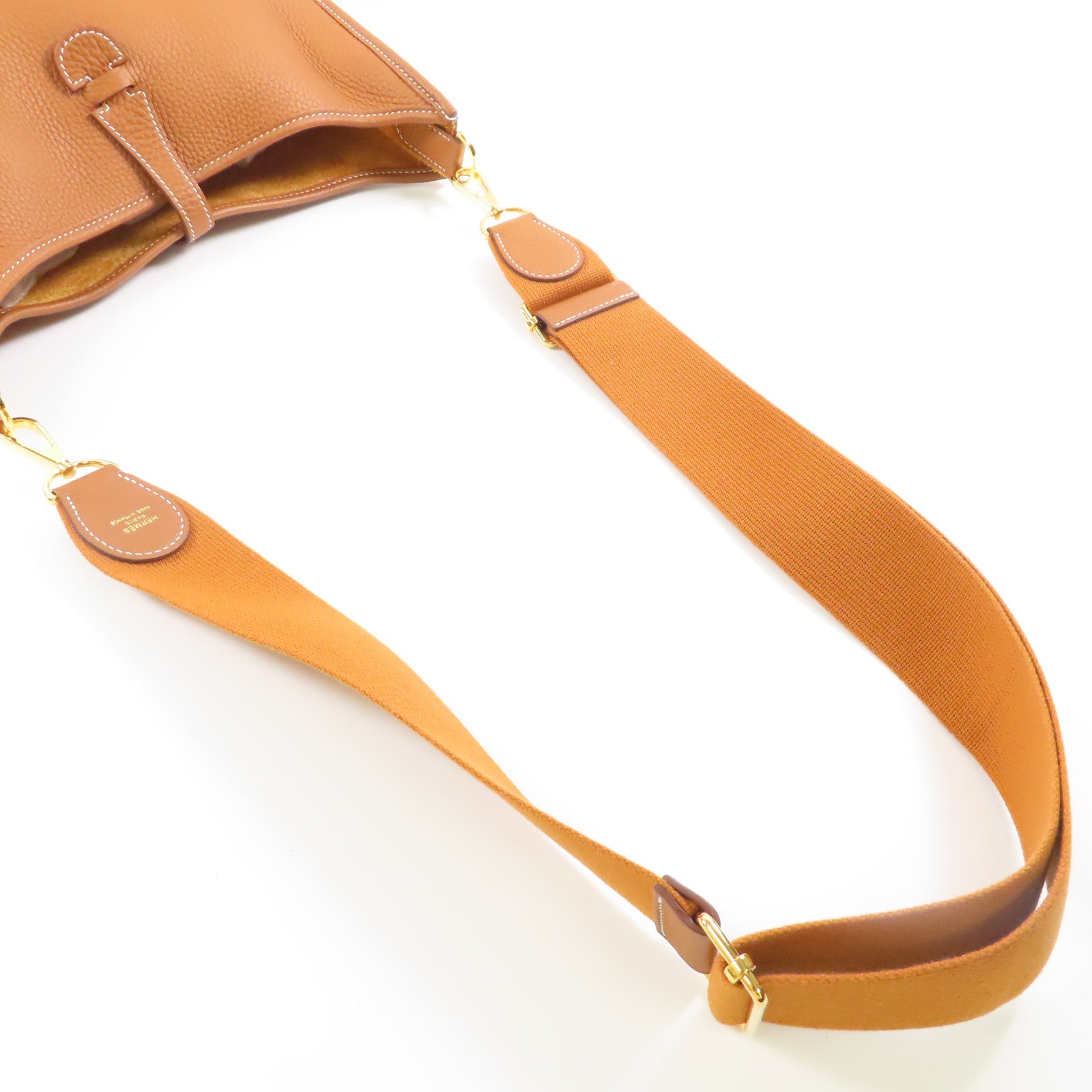 HERMES Clemence皮革Evelyne PM金扣肩背袋棕色