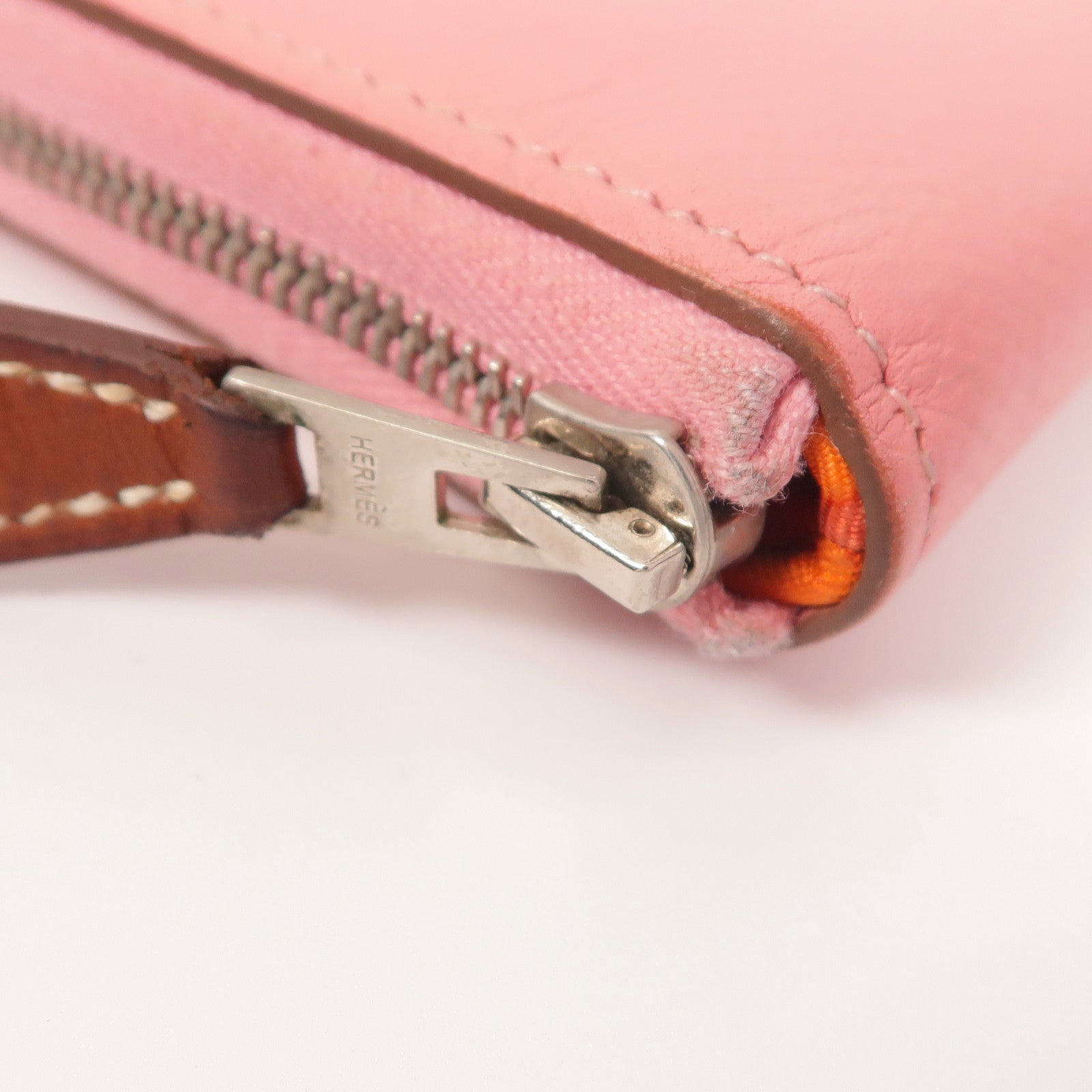 HERMES Epsom皮革/絲質Silk In Compact錢包Rose Azalee