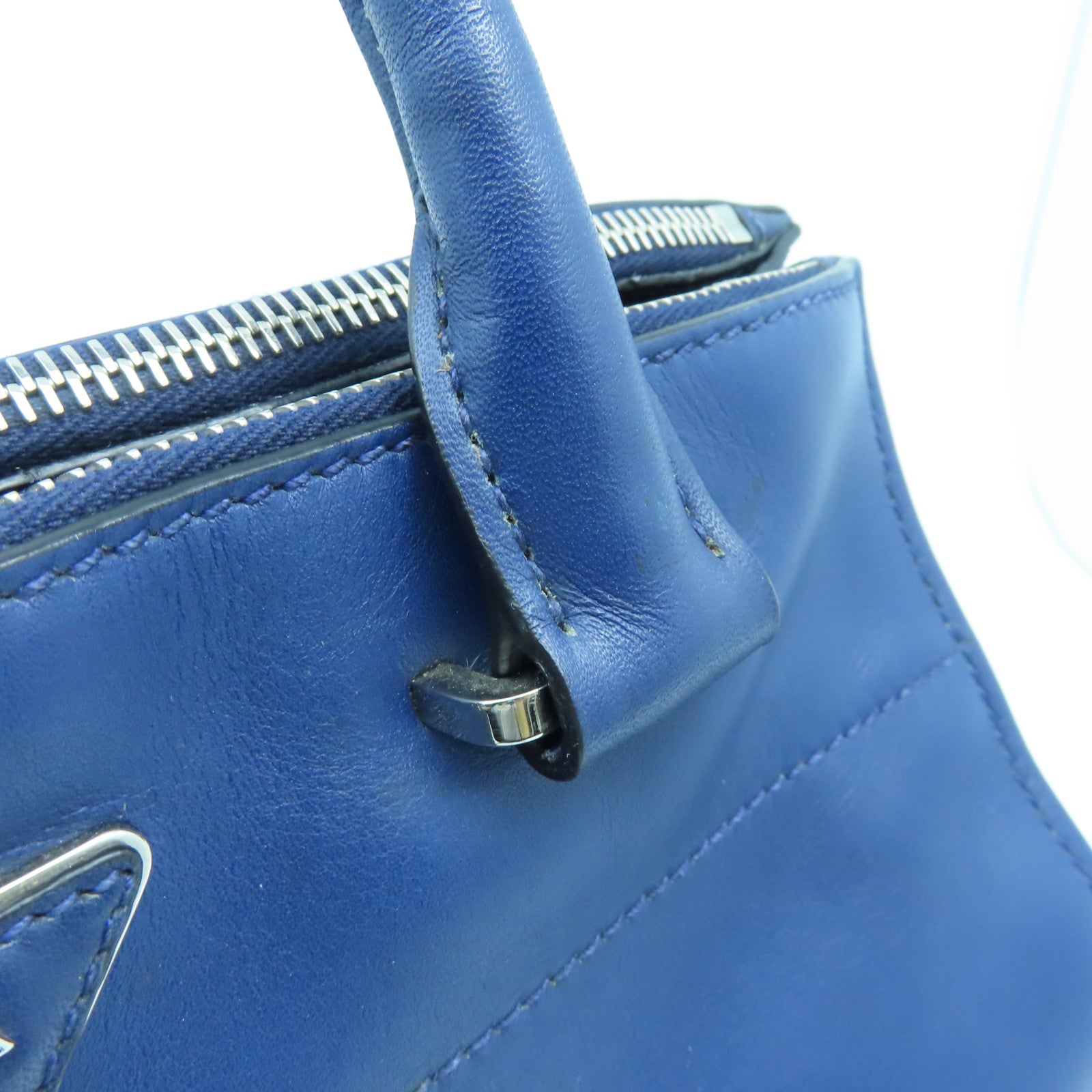 PRADA cowhide leather 2Way Bag silver buckle shoulder bag blue