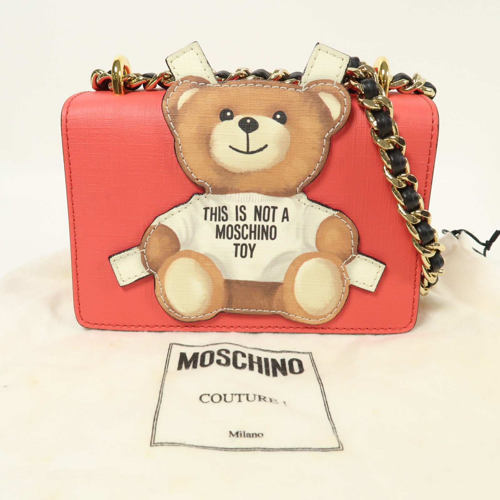 MOSCHINO 皮革Shoulder Bag金扣鏈帶肩背袋