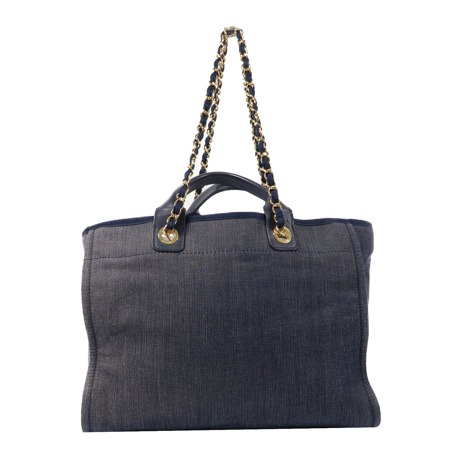 CHANEL 帆布Deauville Tote金扣手挽肩背兩用袋深藍色