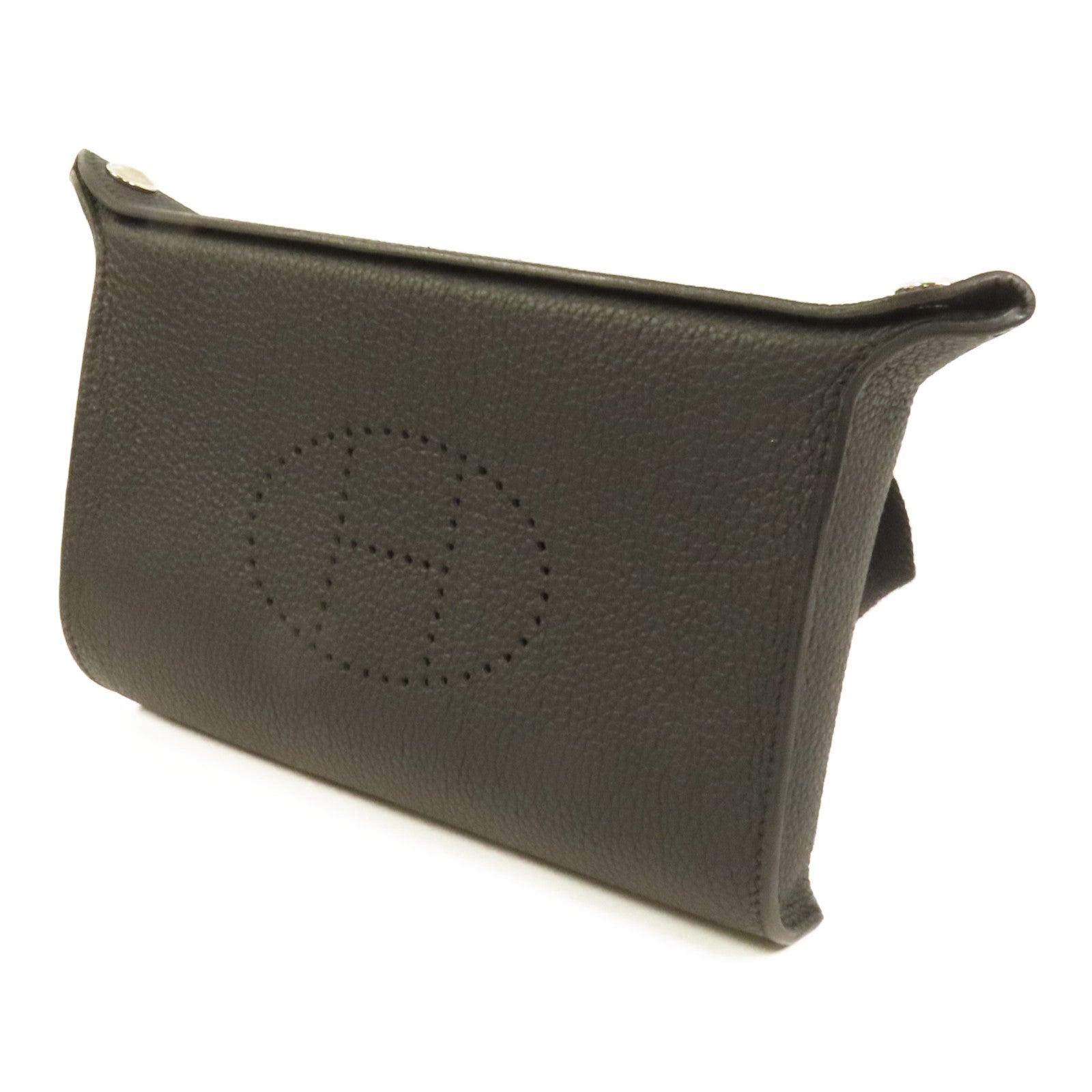 HERMES Togo皮革Videpoches銀扣肩背袋Noir