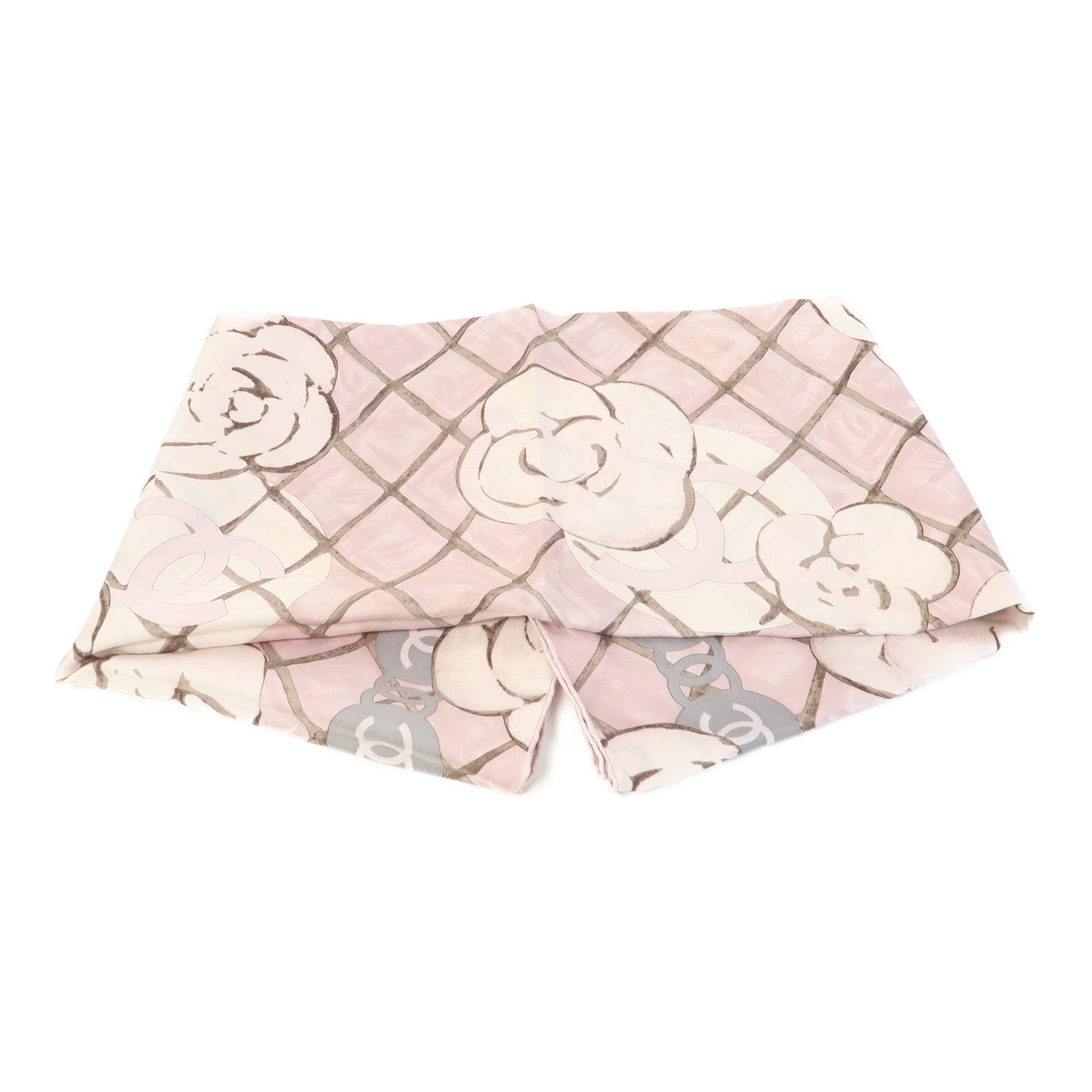 CHANEL 絲質Square Scarf絲巾粉紅色/白色