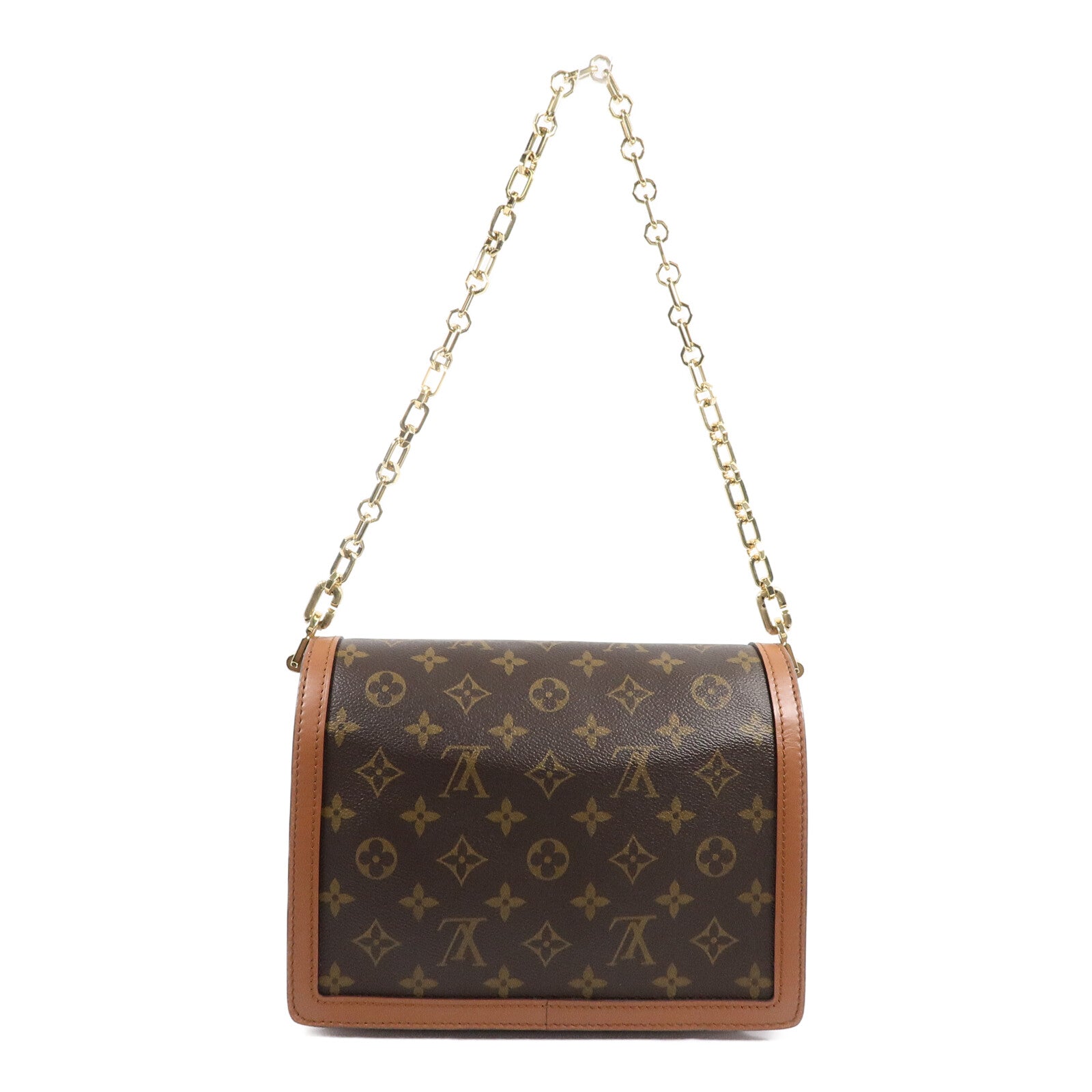 LOUIS VUITTON Monogram/Monogram Reverse Dauphine MM金扣手挽肩背兩用袋棕色