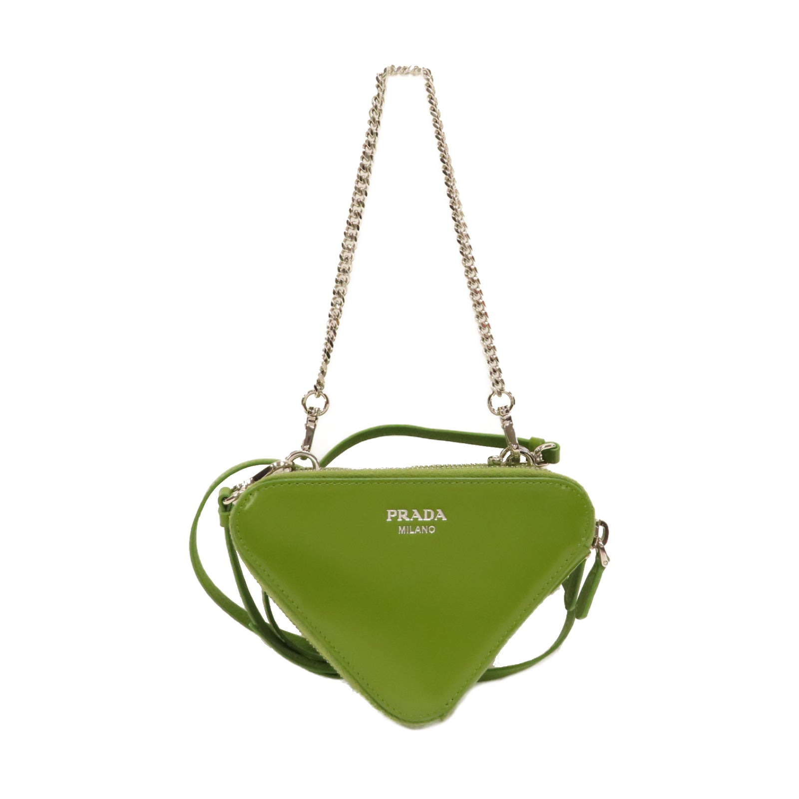 PRADA 牛皮皮革Mini Contenitori銀扣鏈帶手挽肩背兩用袋綠色