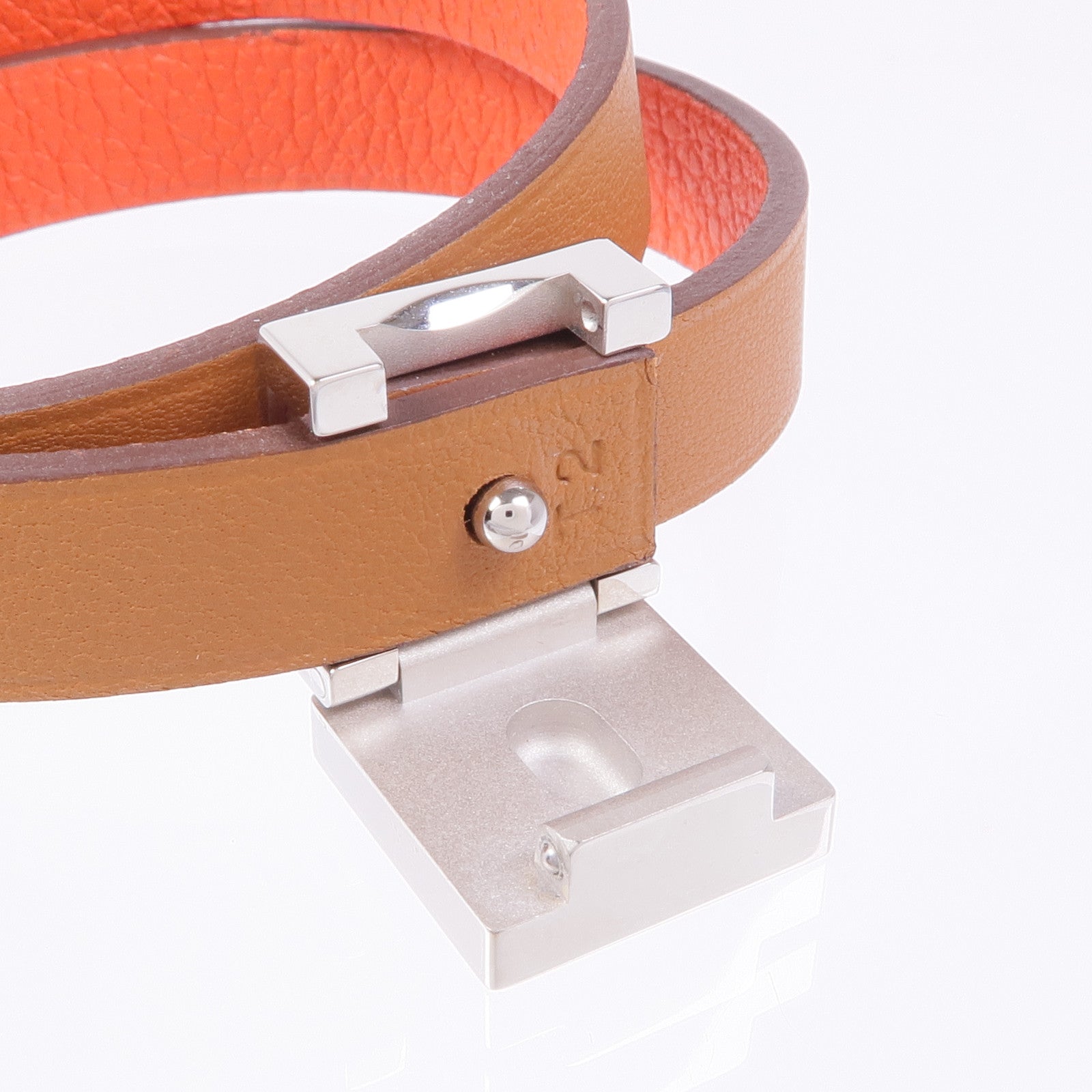 HERMES 皮革/金屬Double Bracelet手鏈