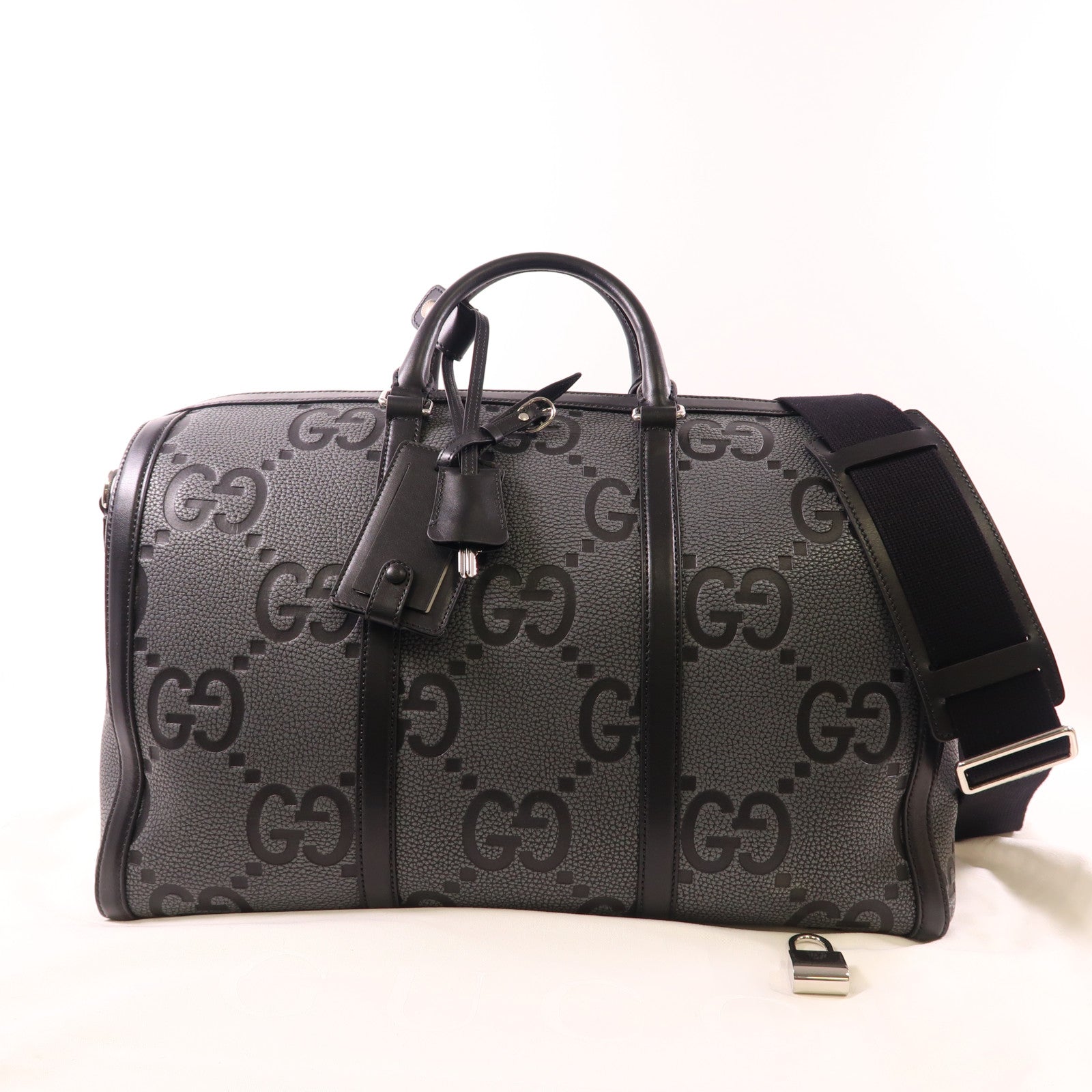 GUCCI SHW Jumbo GG Boston Bag 2 Way Shoulder Bag 725282 Calfskin Leather Gray