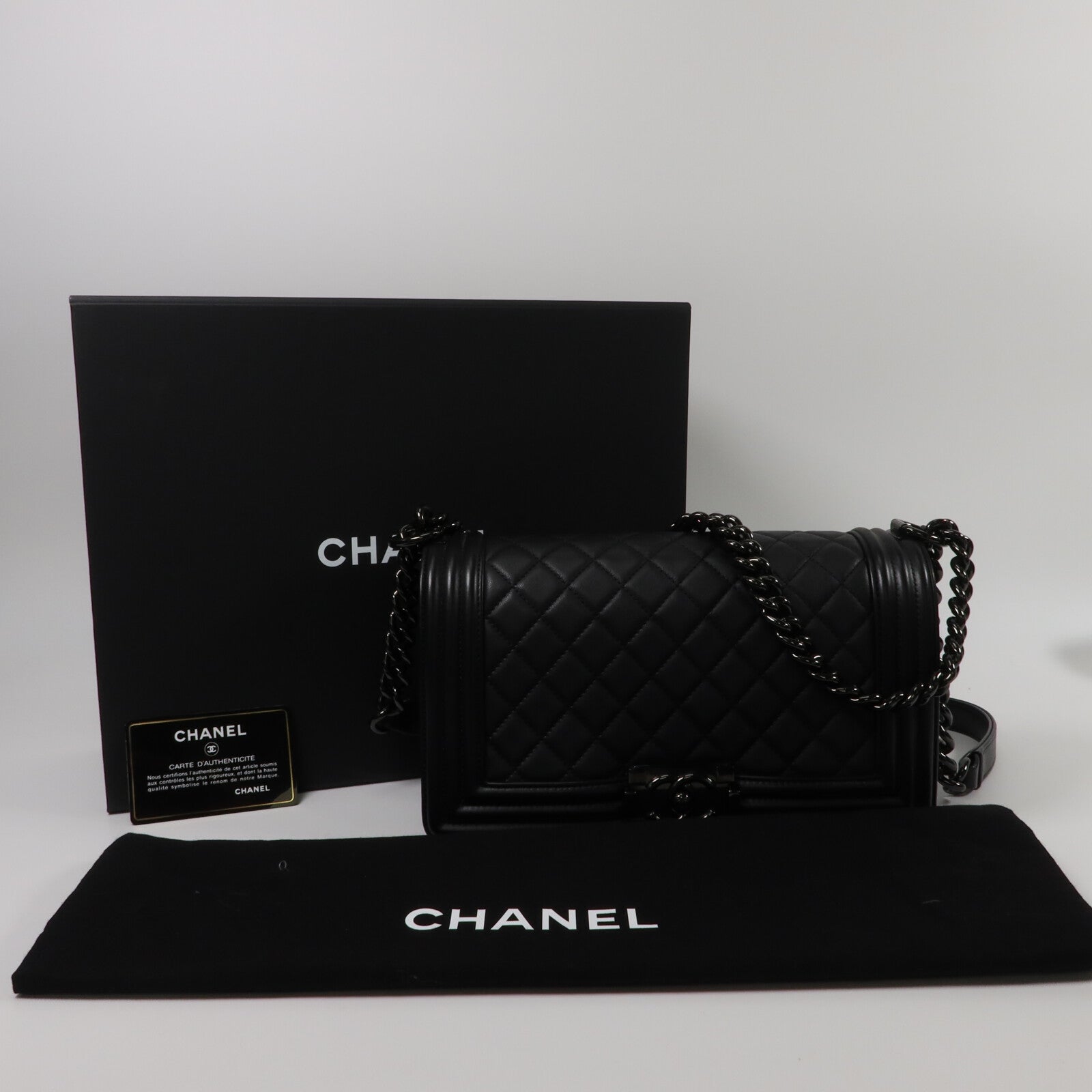 CHANEL 羊皮皮革Boy 25鏈帶肩背袋