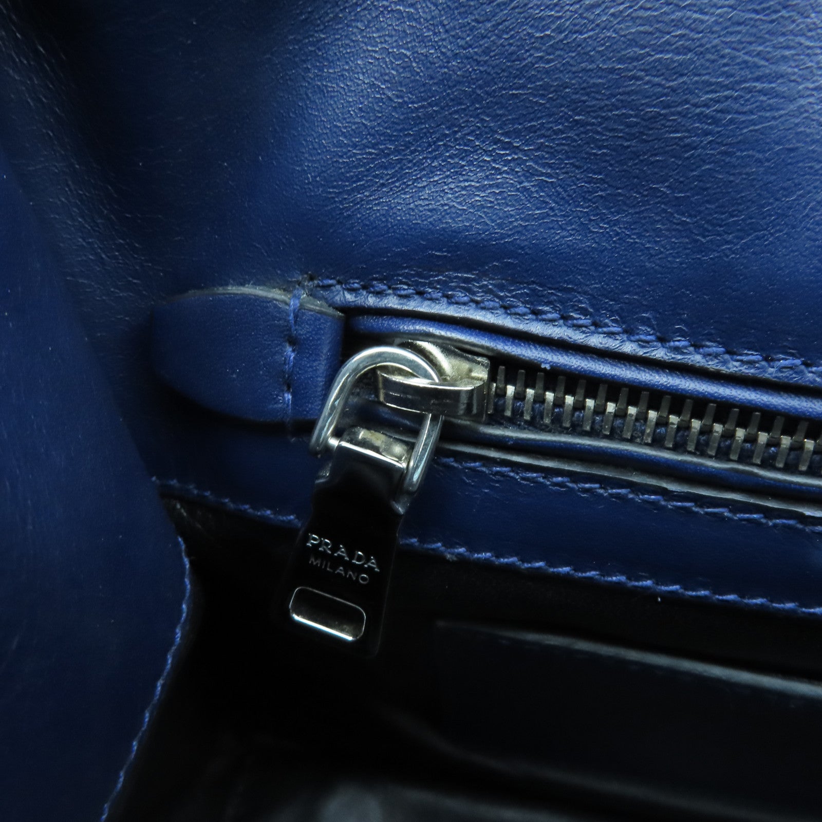 PRADA cowhide leather 2Way Bag silver buckle shoulder bag blue