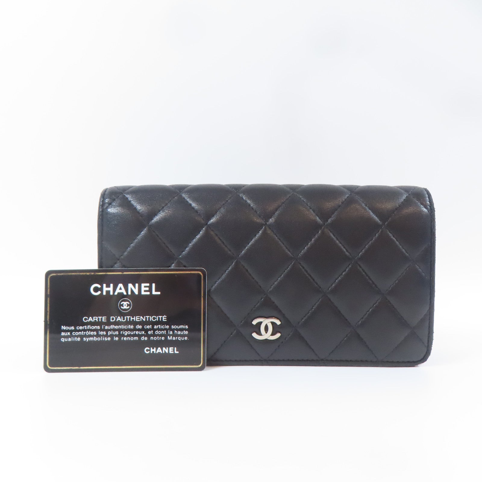 CHANEL 菱格羊皮皮革Long Wallet長錢包黑色