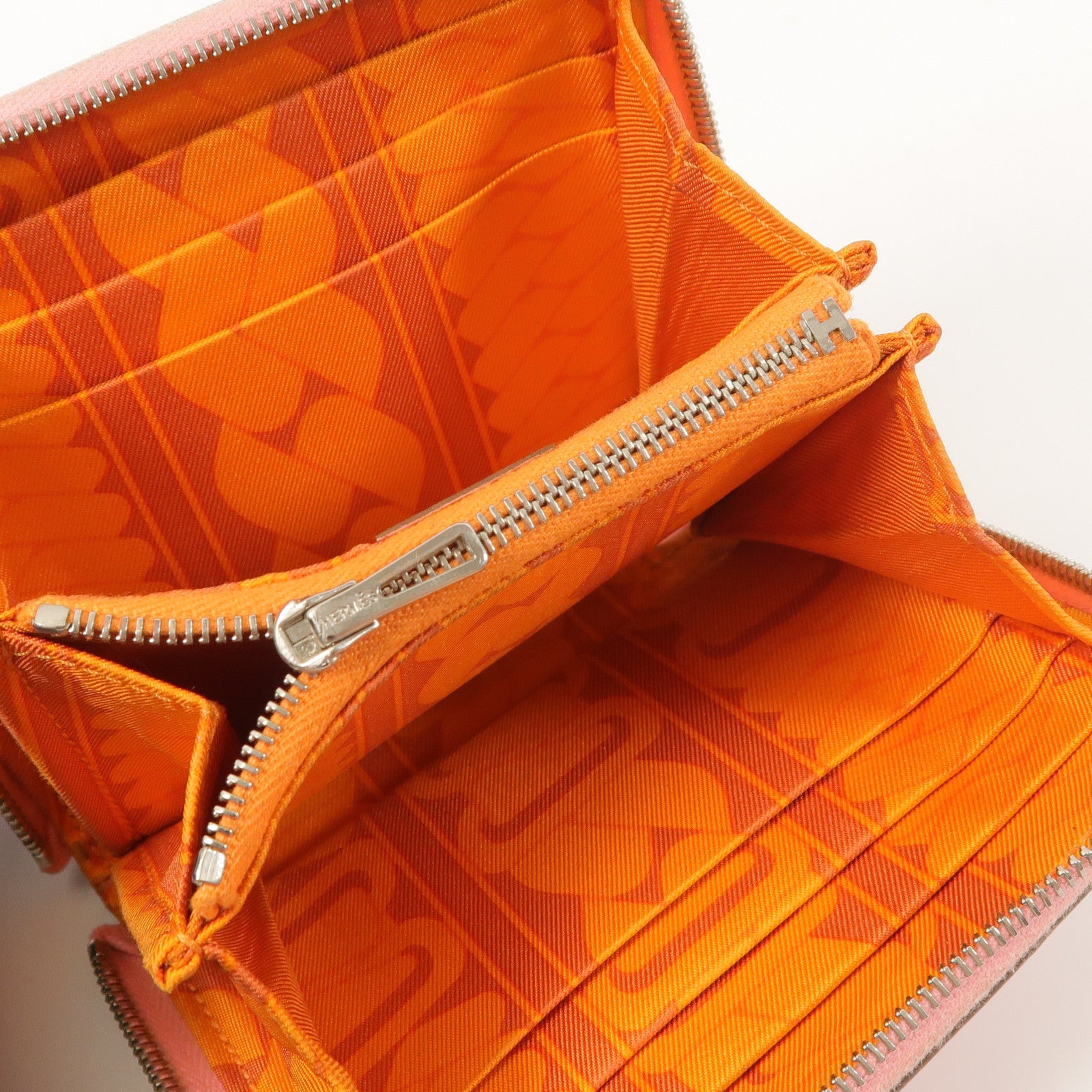 HERMES Epsom皮革/絲質Silk In Compact錢包Rose Azalee