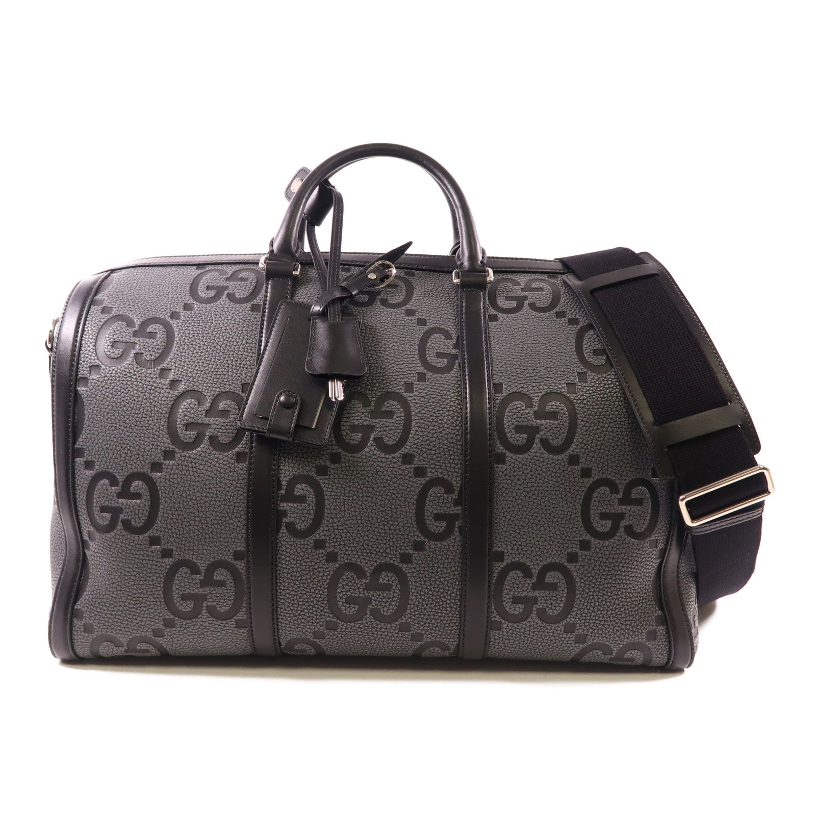 GUCCI SHW Jumbo GG Boston Bag 2 Way Shoulder Bag 725282 Calfskin Leather Gray