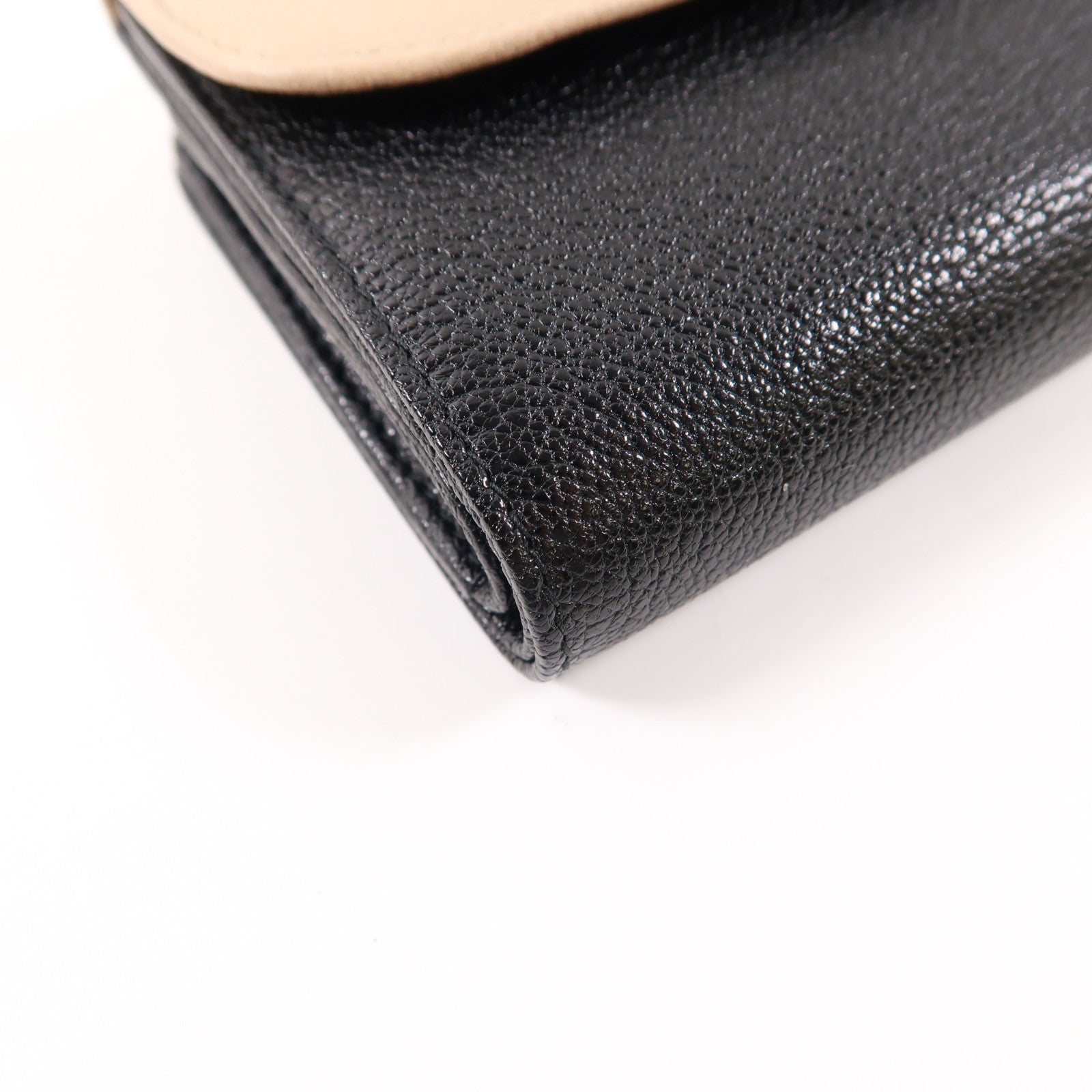 Miu Miu 牛皮皮革Trifold Wallet金扣錢包黑色/淺褐色