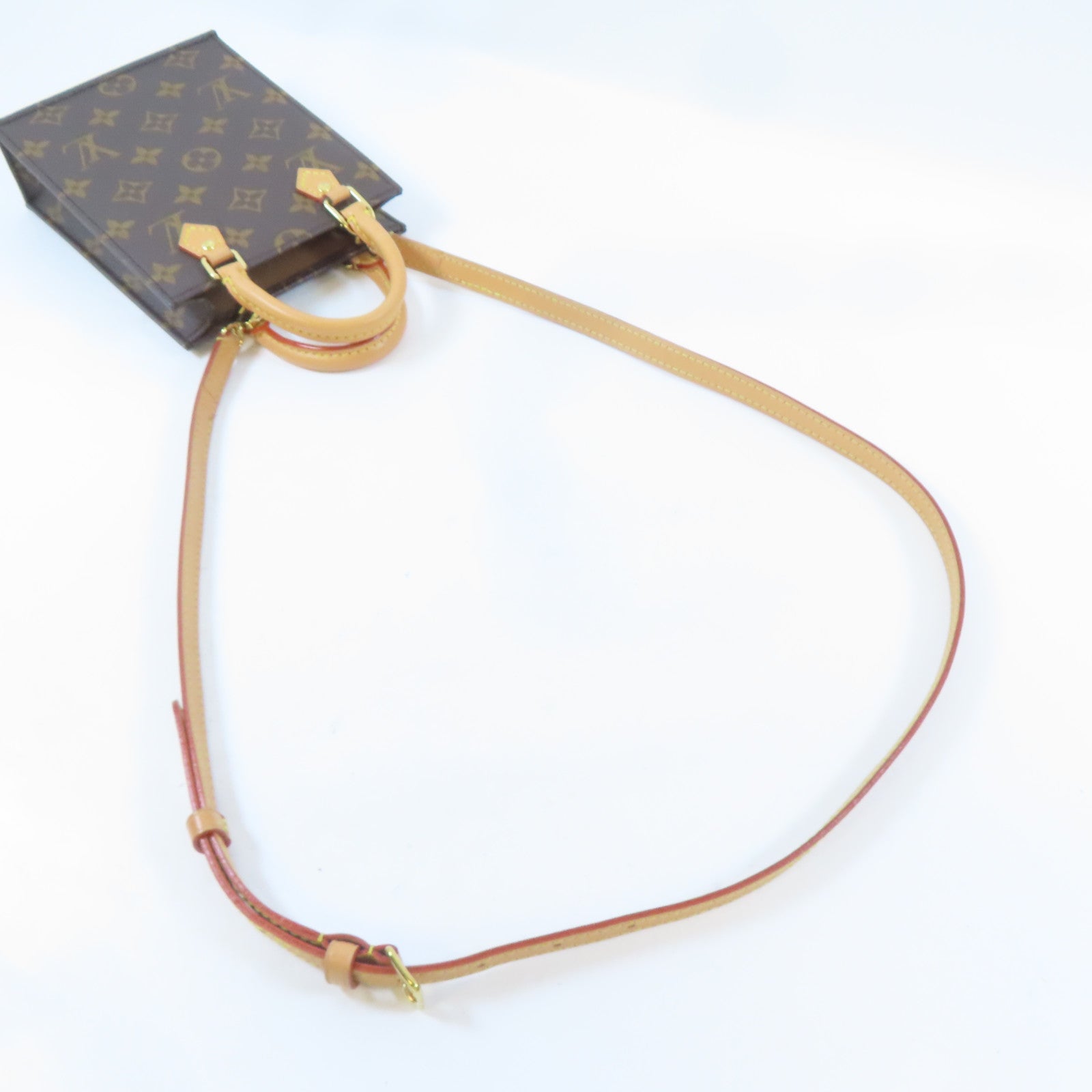 LOUIS VUITTON Monogram Petit Sac Plat金扣手挽肩背兩用袋啡色